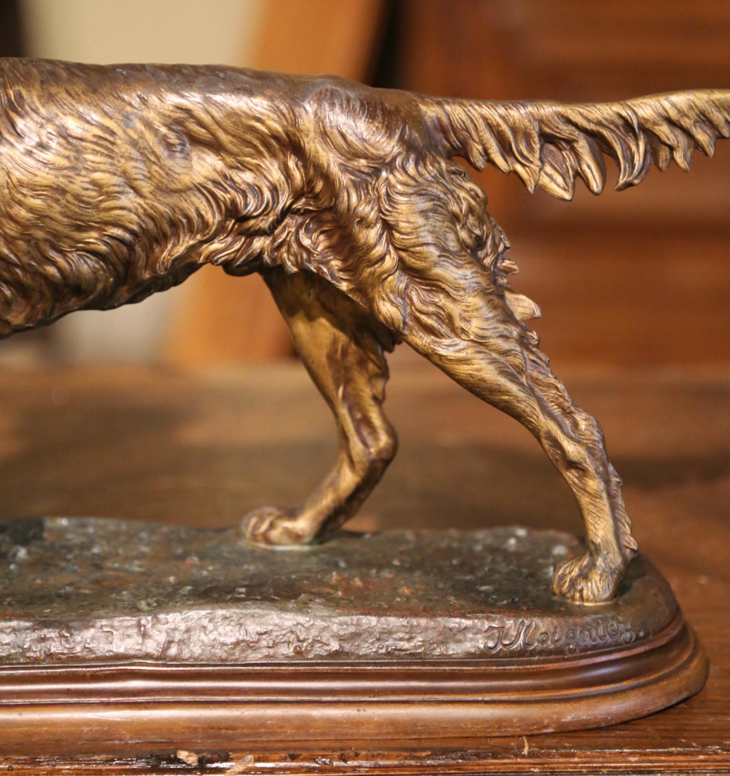 Hand-Crafted 19th Century French Spelter Hunting Dog and Bird Signed J. Moigniez For Sale
