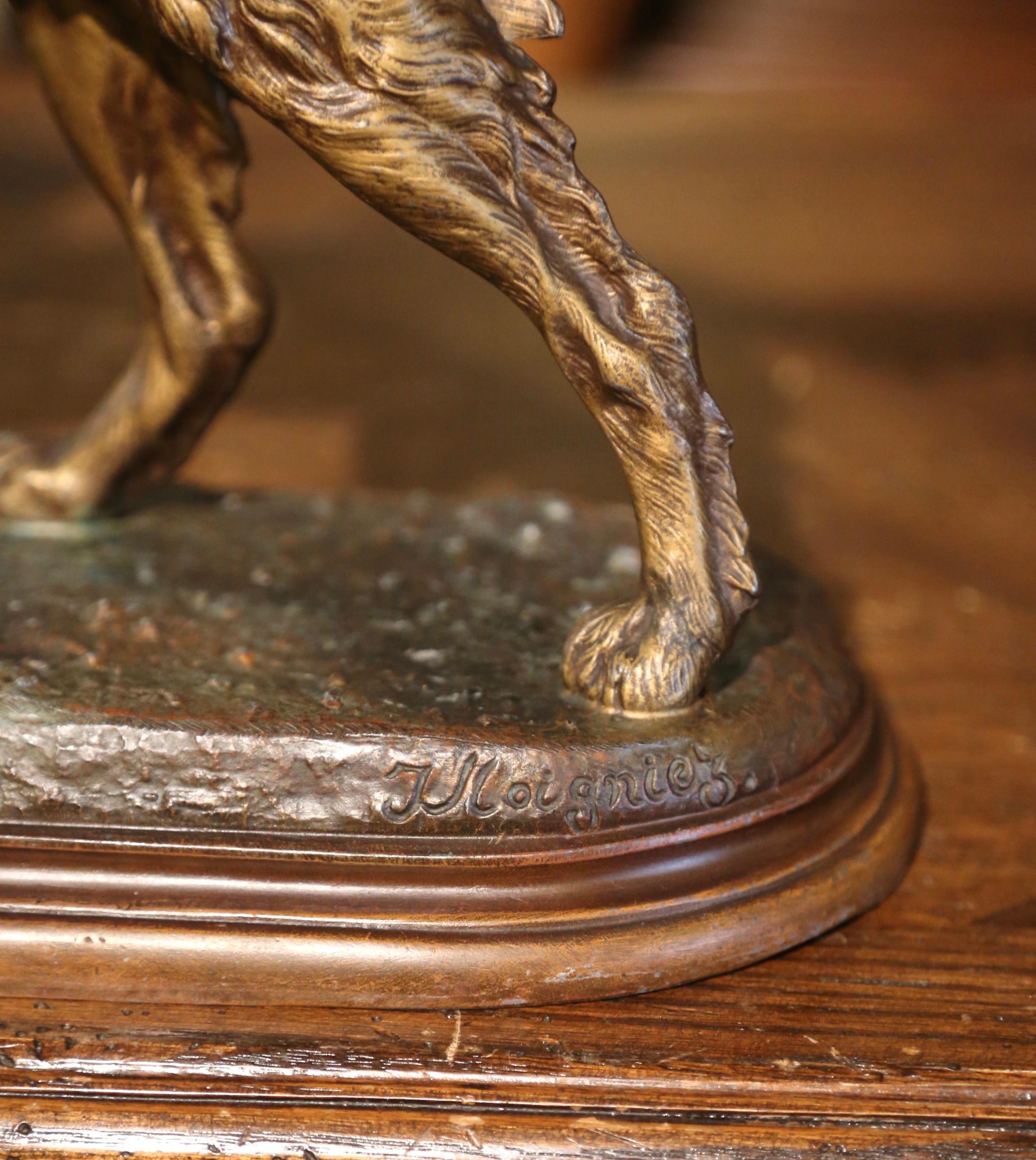 Hand-Crafted 19th Century French Spelter Hunting Dog and Bird Signed J. Moigniez For Sale