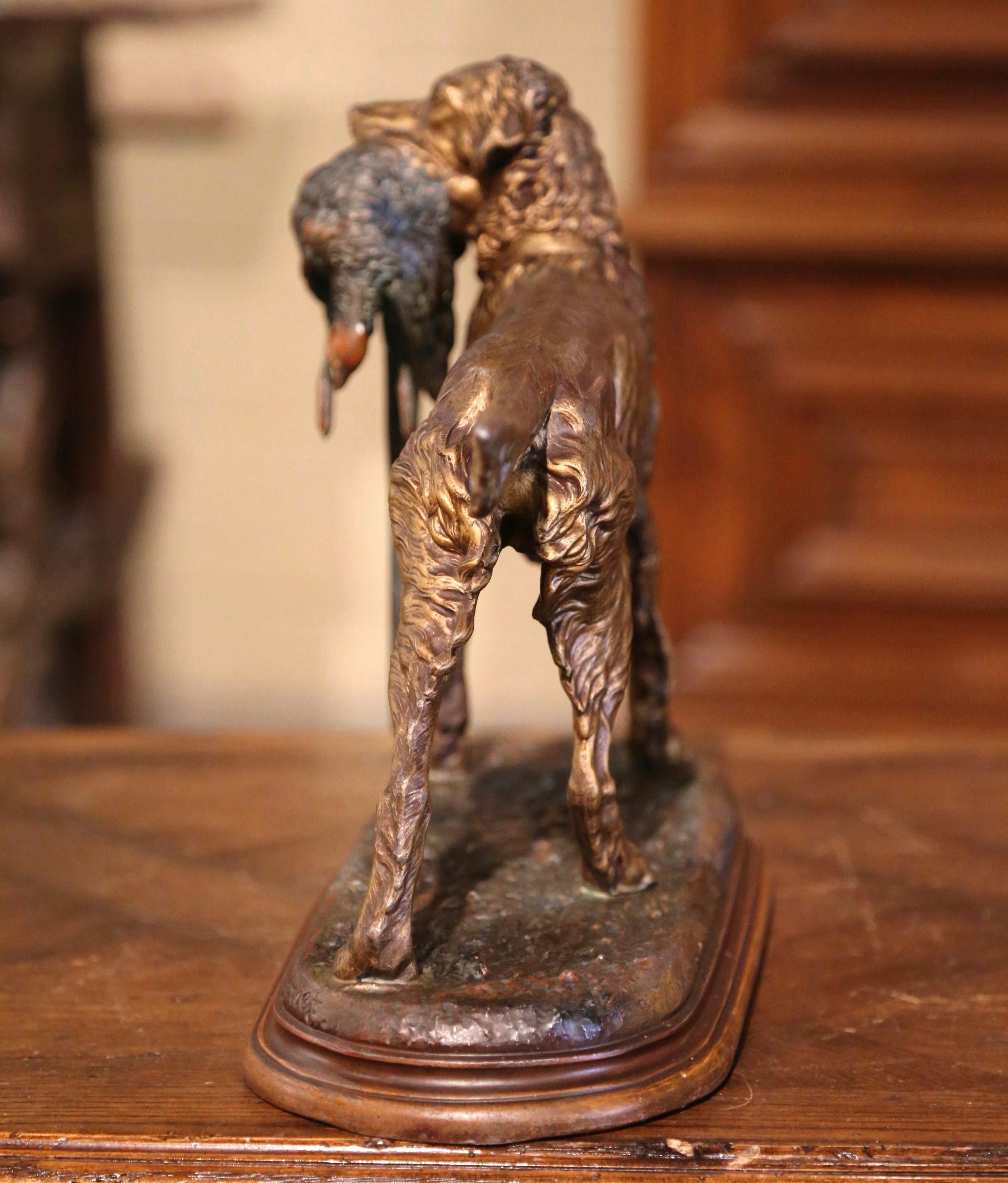 19th Century French Spelter Hunting Dog and Bird Signed J. Moigniez For Sale 4