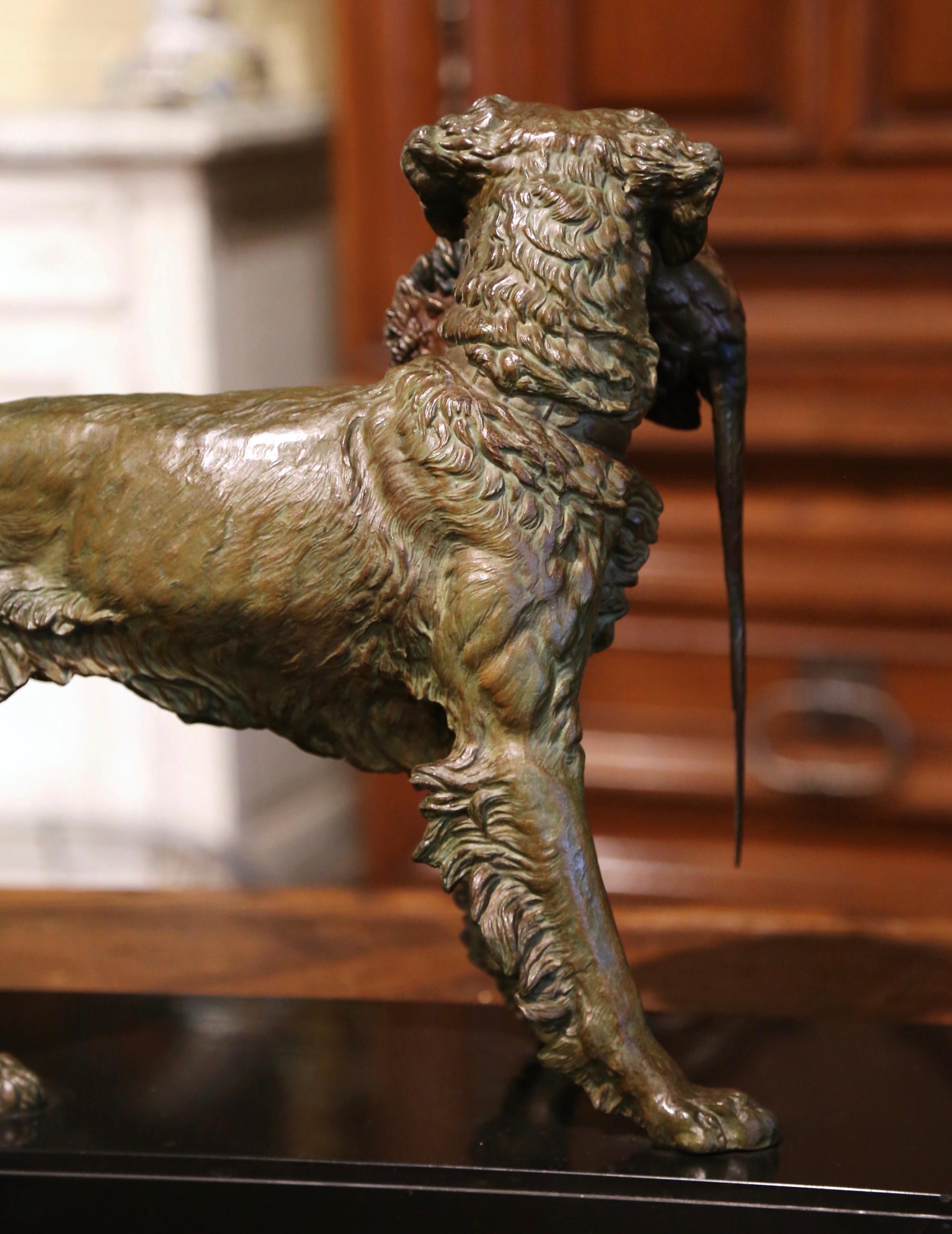 19th Century French Spelter Hunting Dog and Bird Signed Moigniez on Marble Base 6