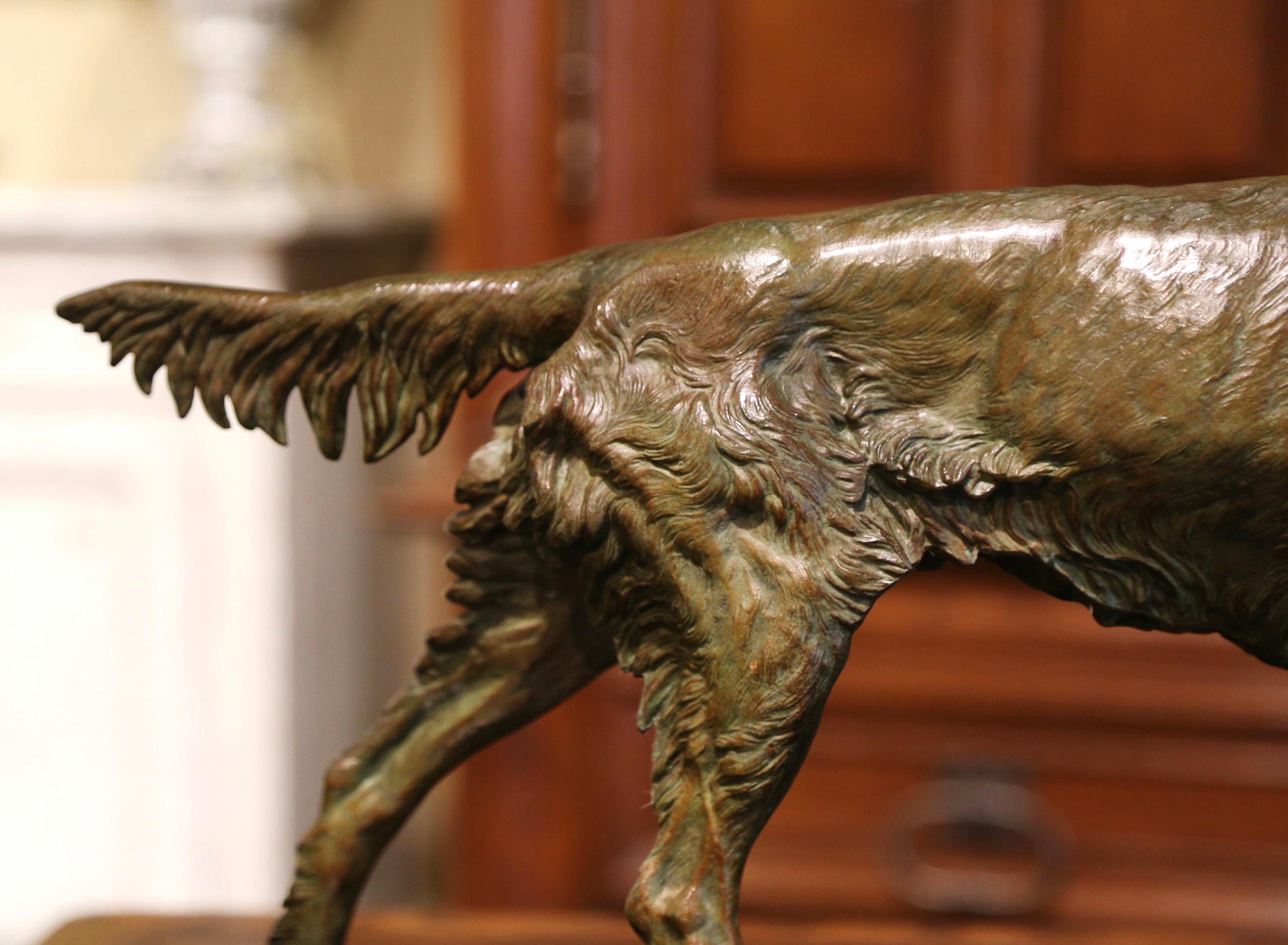 19th Century French Spelter Hunting Dog and Bird Signed Moigniez on Marble Base 7