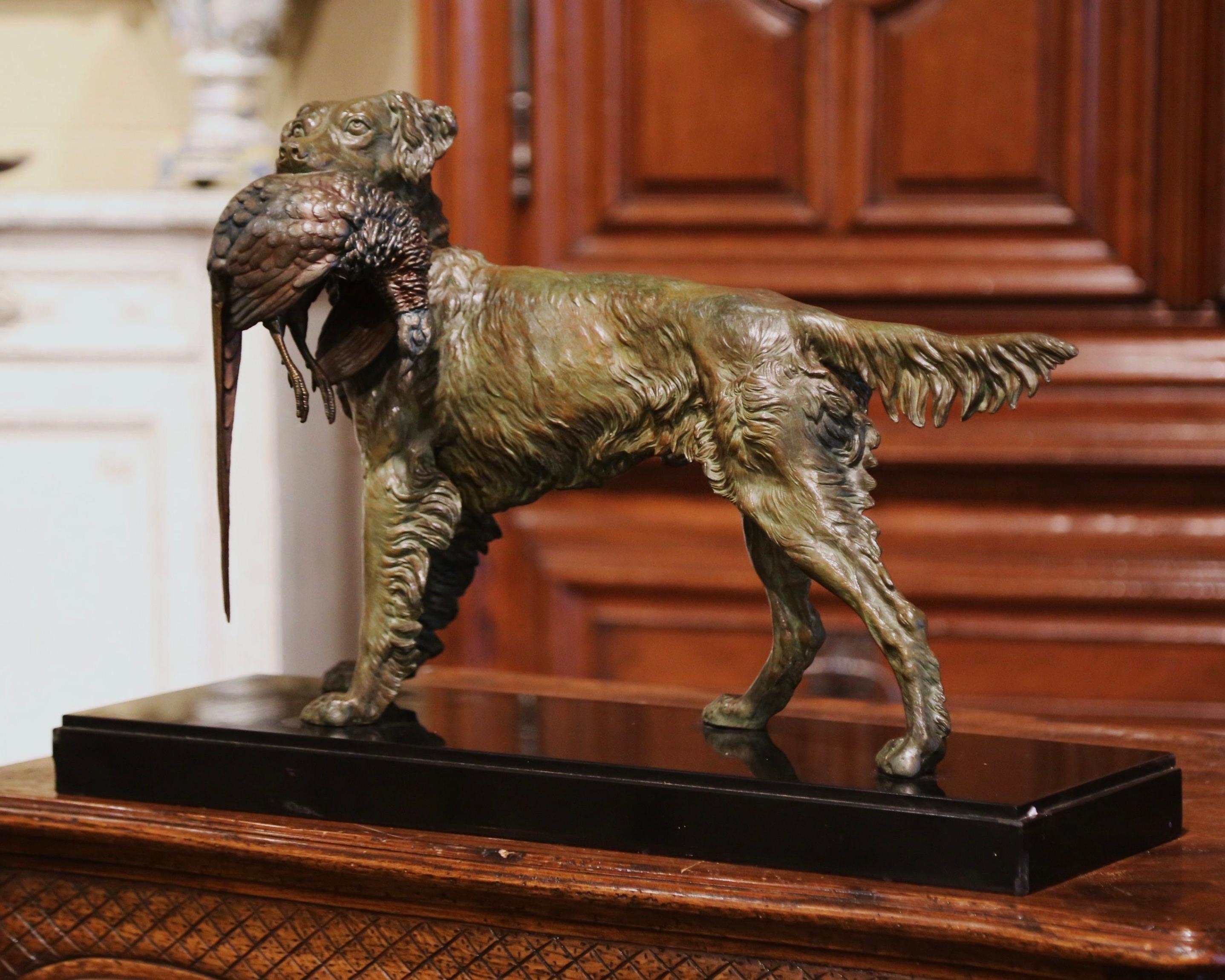 19th Century French Spelter Hunting Dog and Bird Signed Moigniez on Marble Base 2
