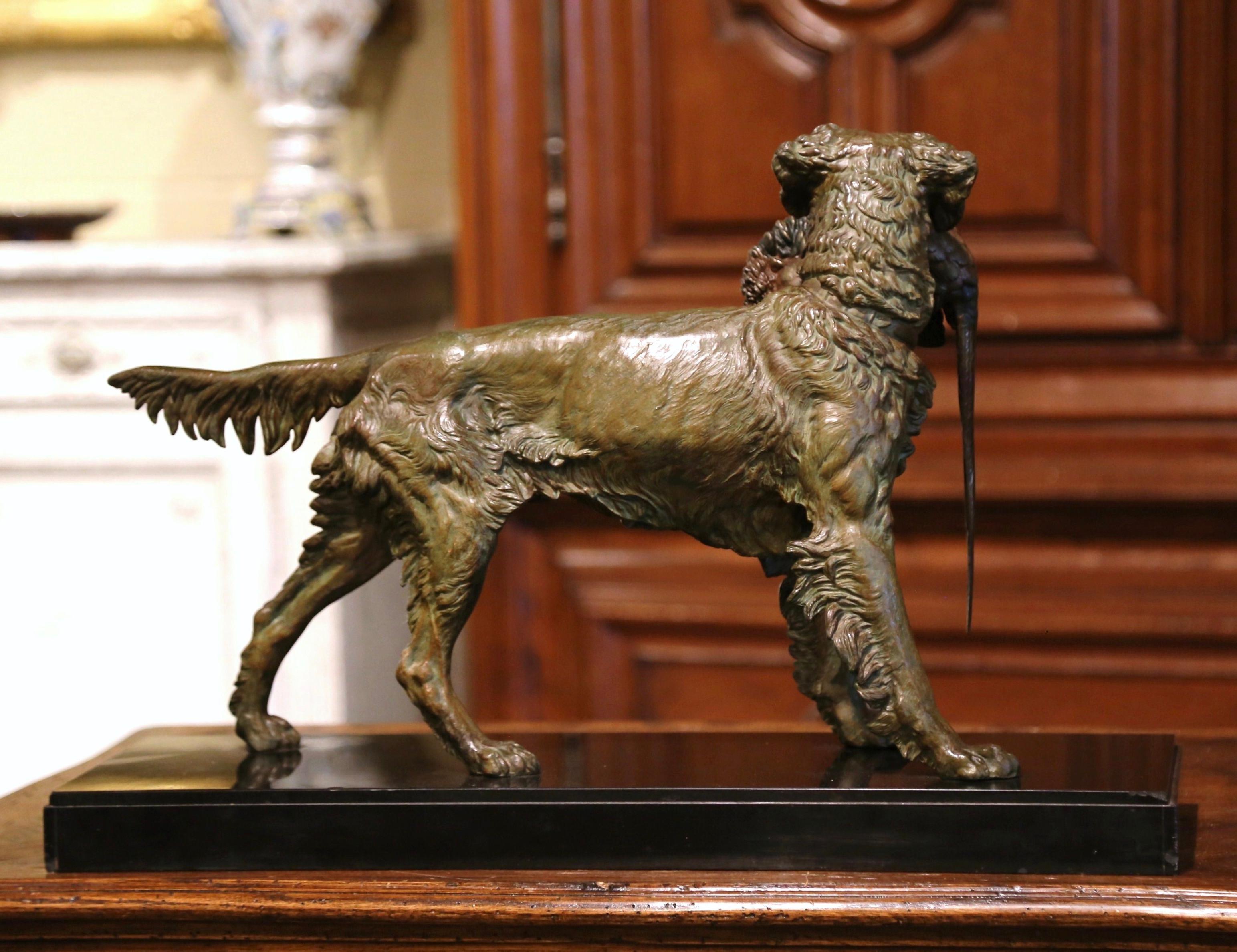 19th Century French Spelter Hunting Dog and Bird Signed Moigniez on Marble Base 5