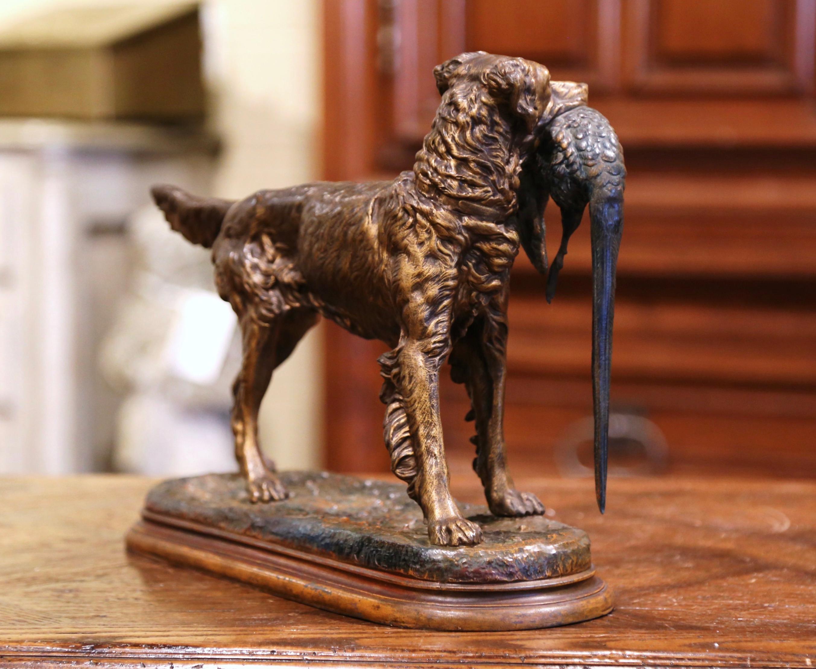 19th Century French Spelter Hunting Dog with Bird Sculpture after J. Moigniez 3