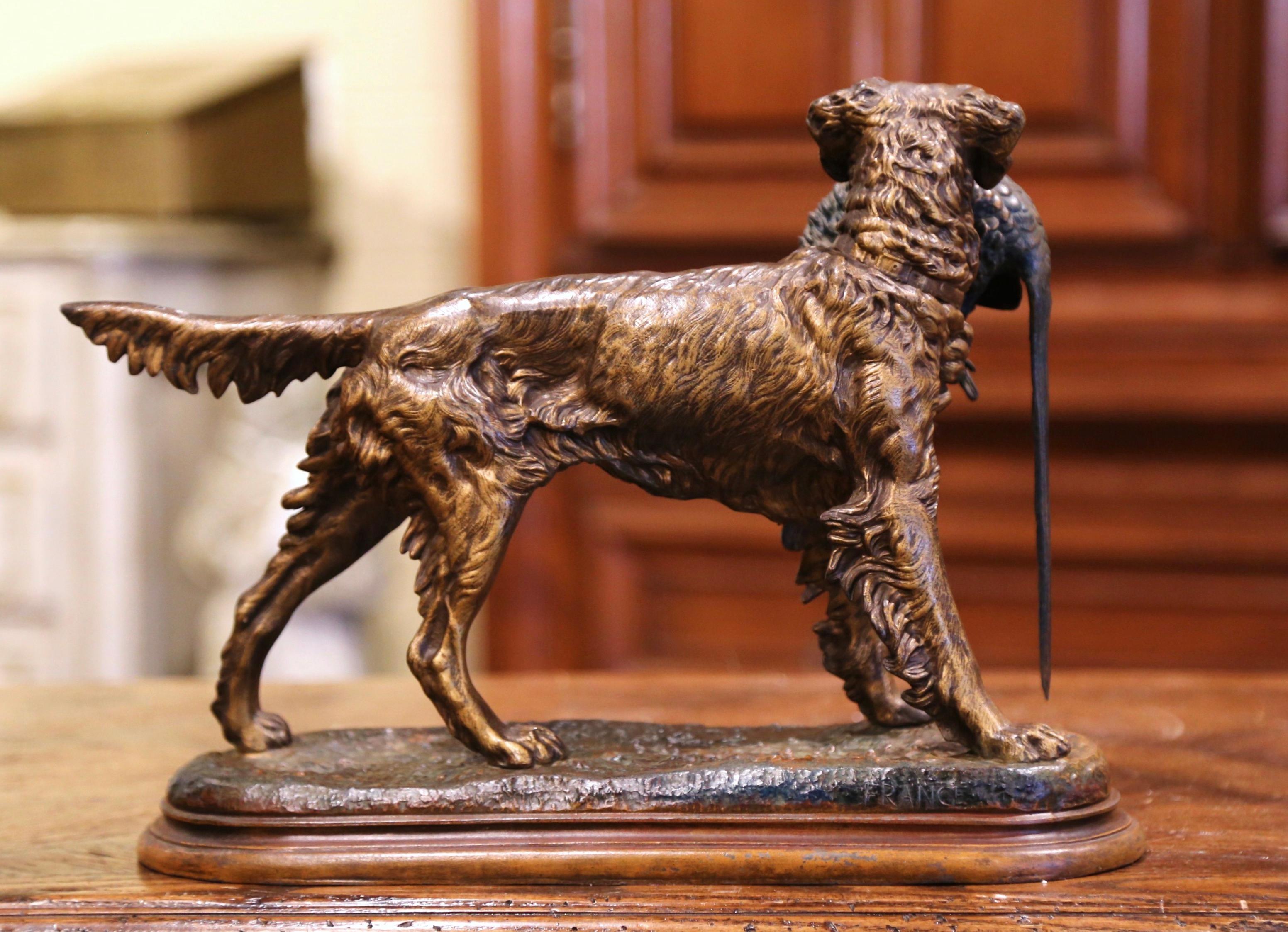 19th Century French Spelter Hunting Dog with Bird Sculpture after J. Moigniez 4