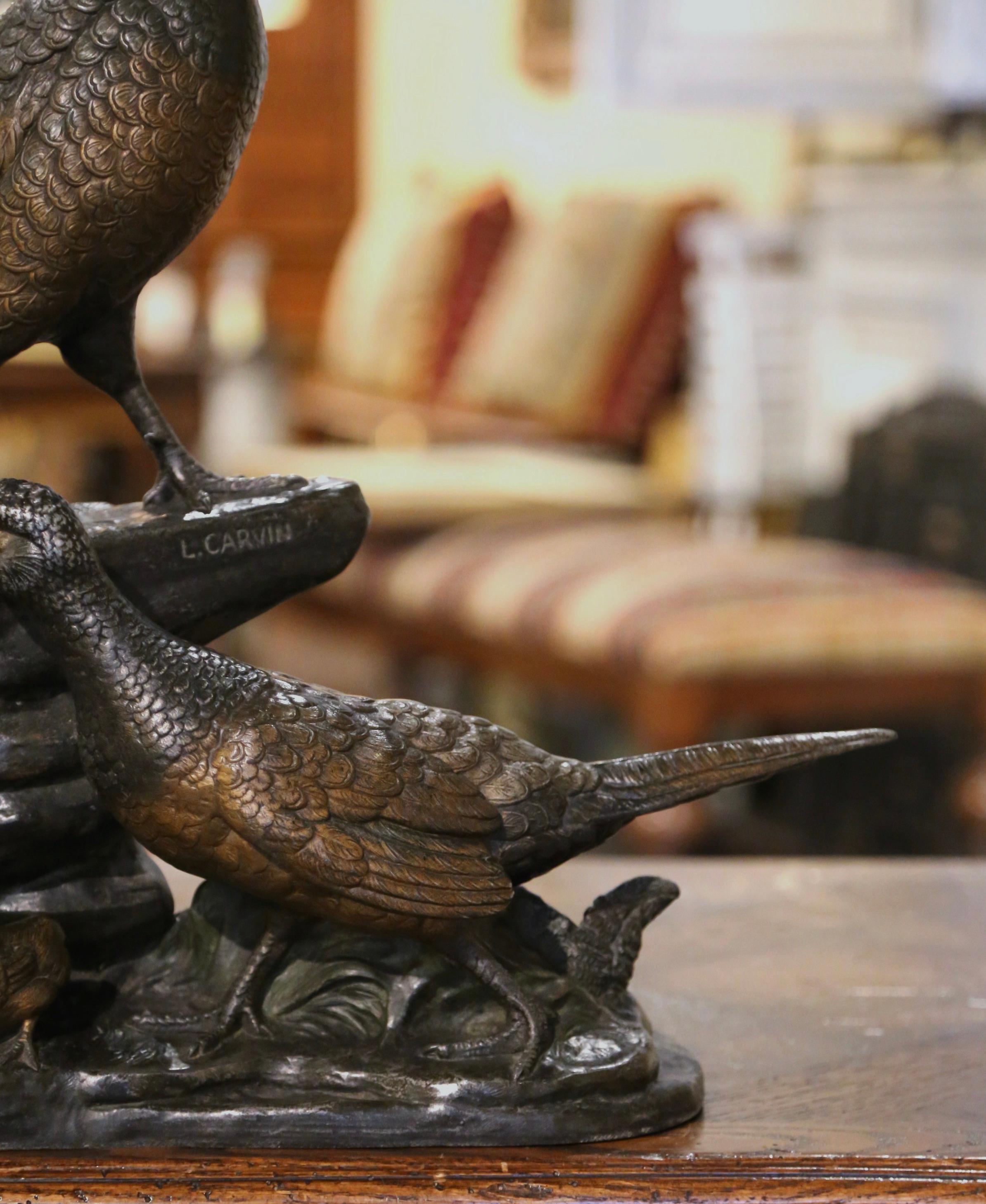 19th Century French Spelter Pheasant Sculpture Signed L. a. Carvin 5