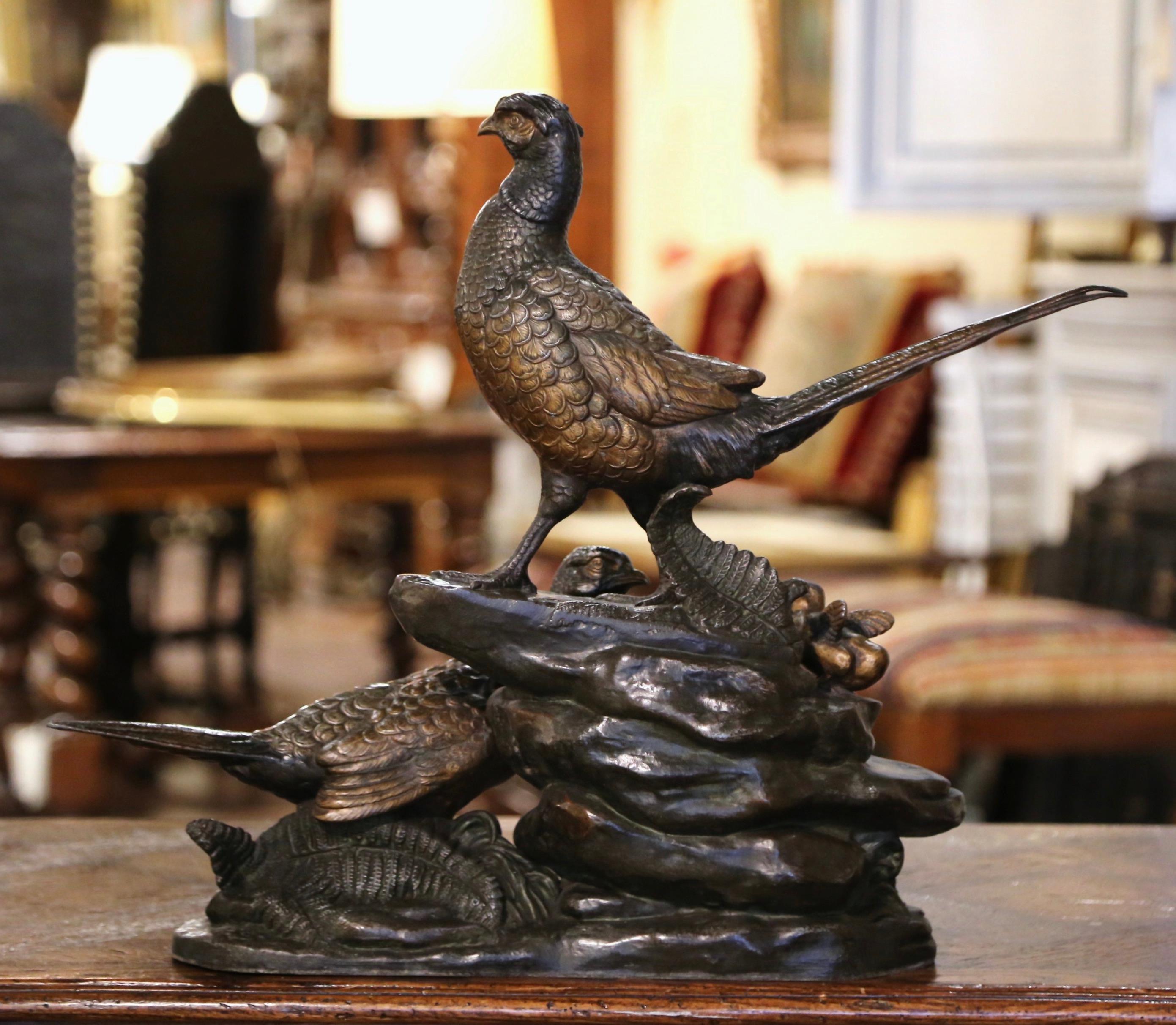 19th Century French Spelter Pheasant Sculpture Signed L. a. Carvin 1