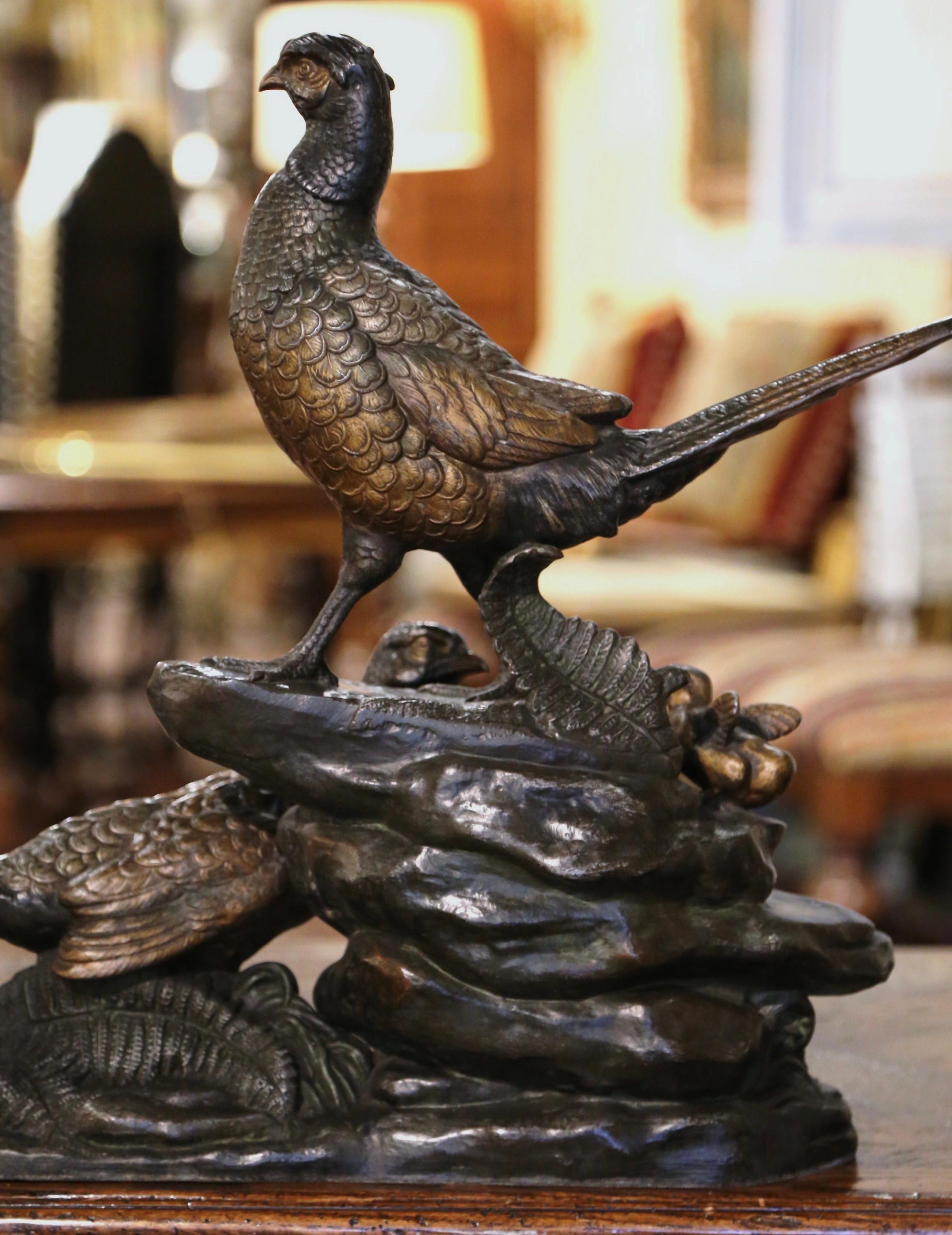 19th Century French Spelter Pheasant Sculpture Signed L. a. Carvin 2
