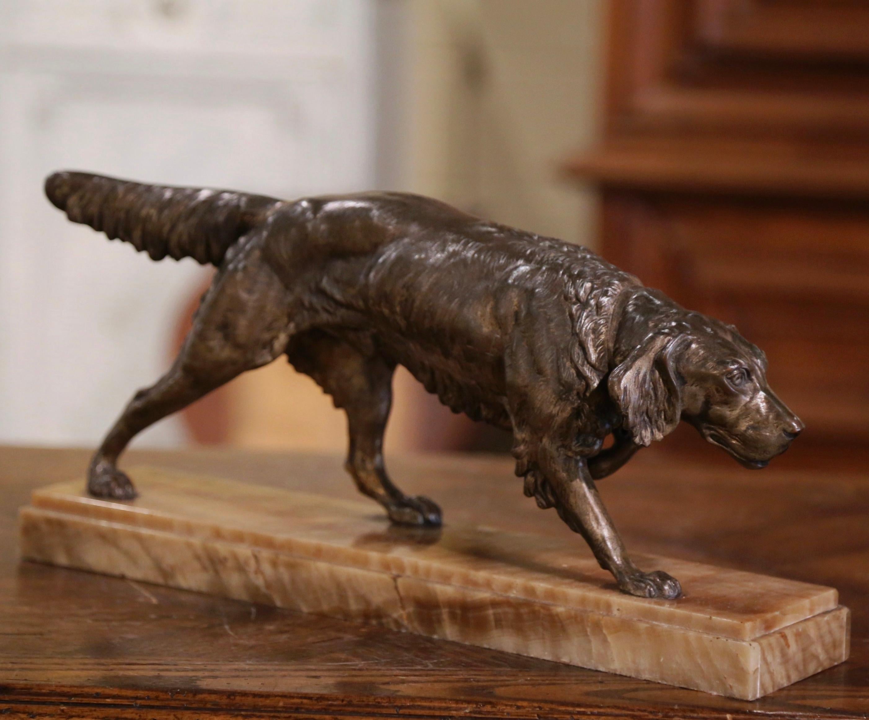 19th Century French Spelter Pointer Dog Sculpture on Marble Base Signed Masson In Excellent Condition For Sale In Dallas, TX