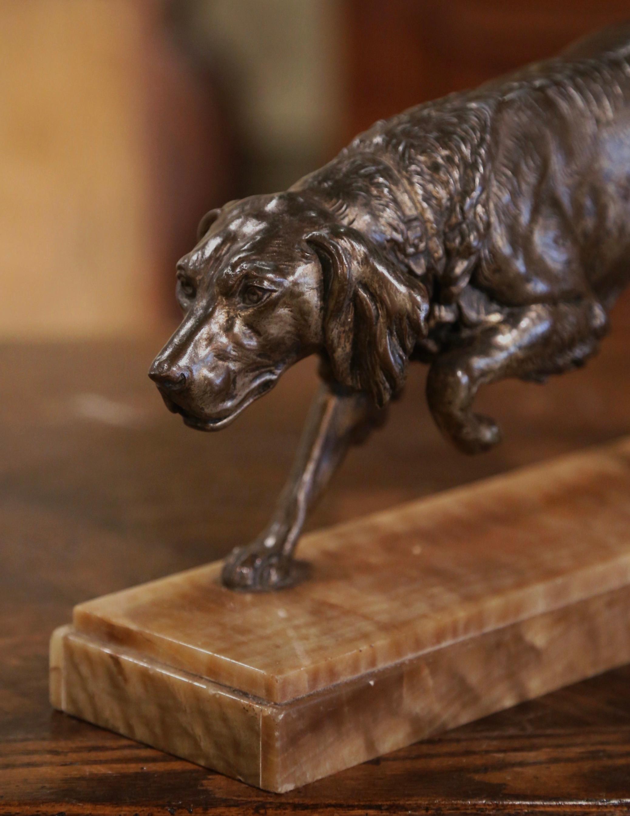 19th Century French Spelter Pointer Dog Sculpture on Marble Base Signed Masson For Sale 2