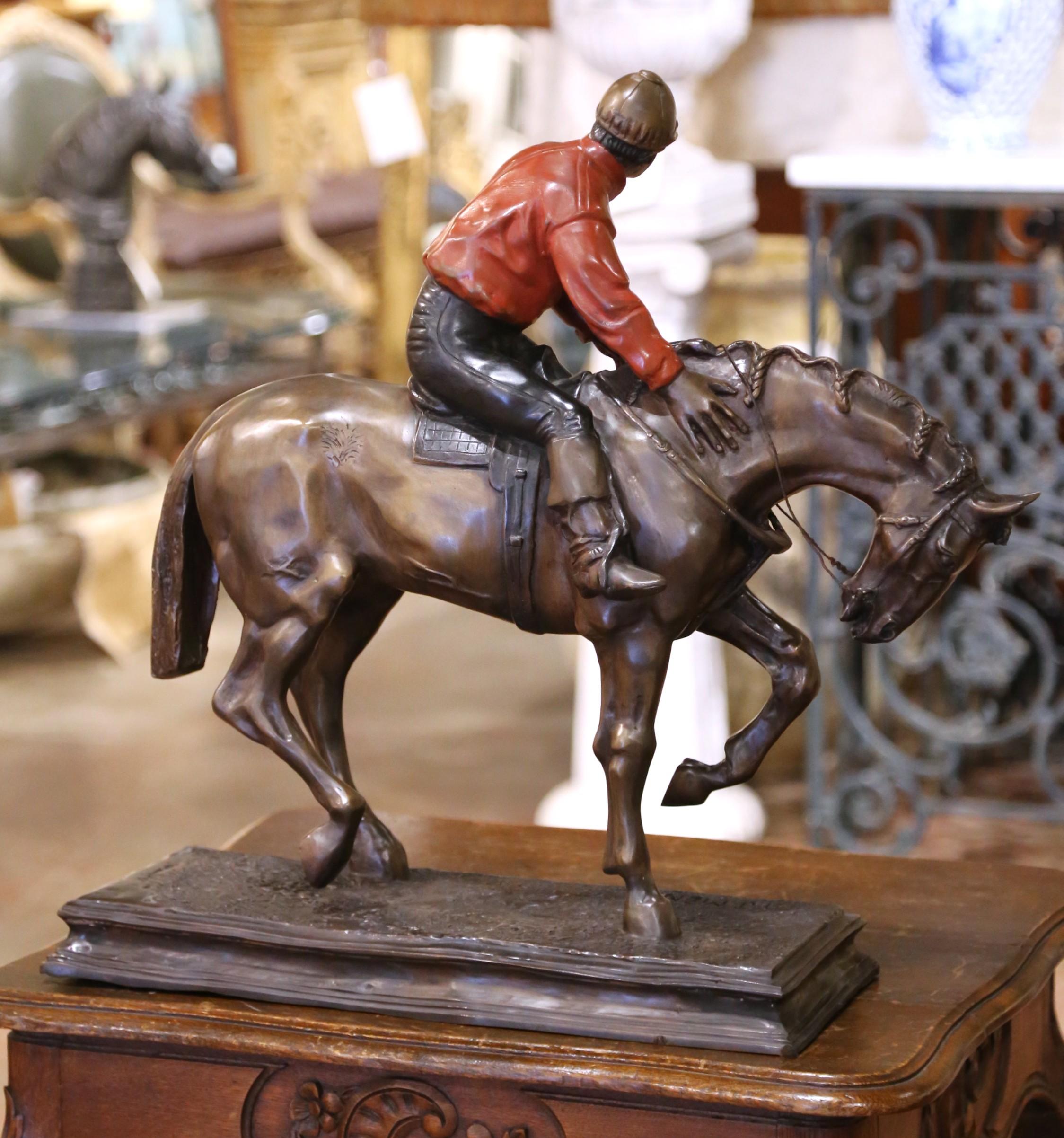 Scultura in speltro francese del XIX secolo raffigurante un fantino a cavallo, firmata P & A. Mène in vendita 4