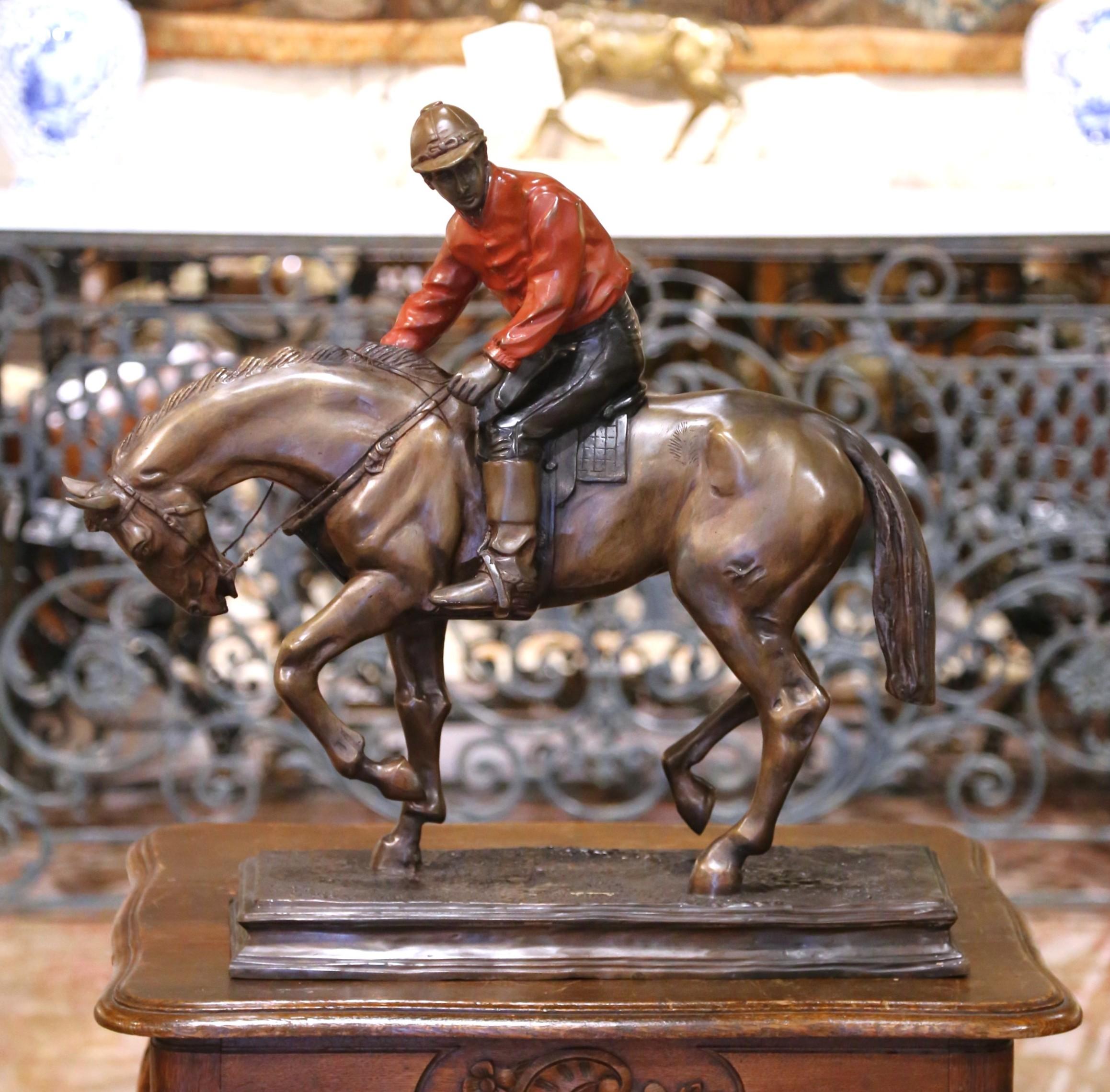 Scultura in speltro francese del XIX secolo raffigurante un fantino a cavallo, firmata P & A. Mène In condizioni ottime in vendita a Dallas, TX