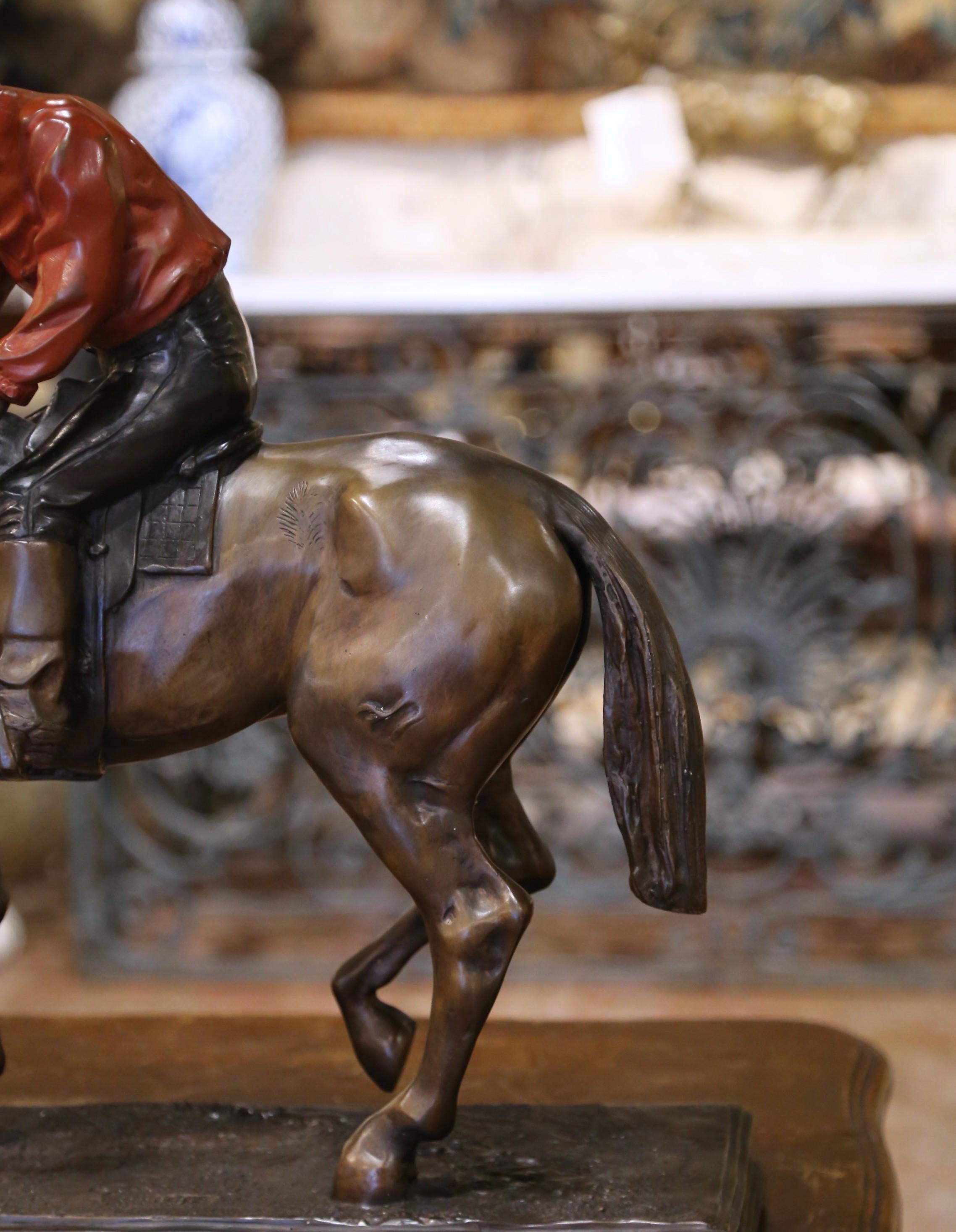 Scultura in speltro francese del XIX secolo raffigurante un fantino a cavallo, firmata P & A. Mène in vendita 1