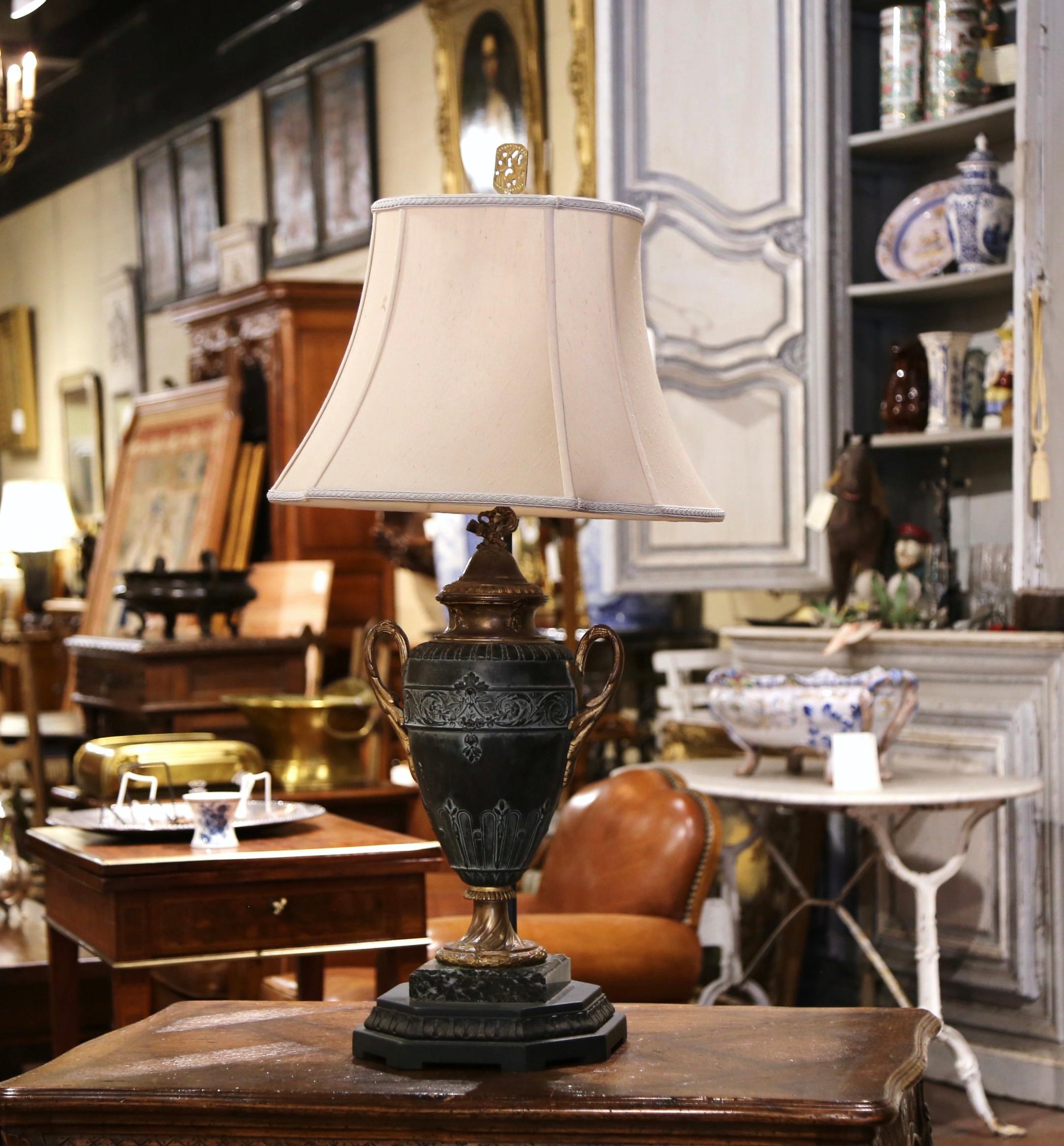 19th Century French Spelter Urn-Form on Marble Base Table Lamp In Excellent Condition For Sale In Dallas, TX