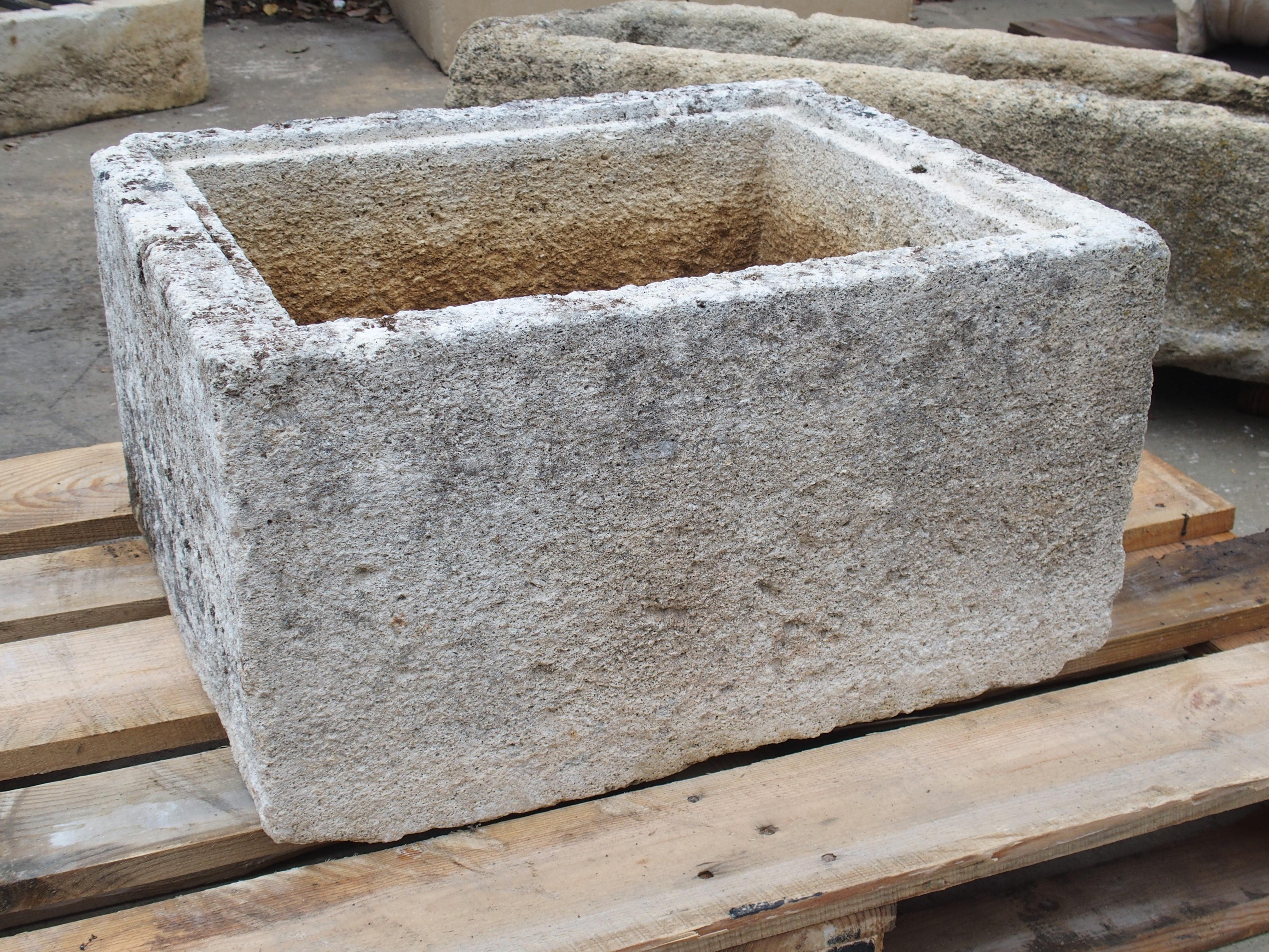 19th Century French Square Carved Limestone Trough or Sink 5