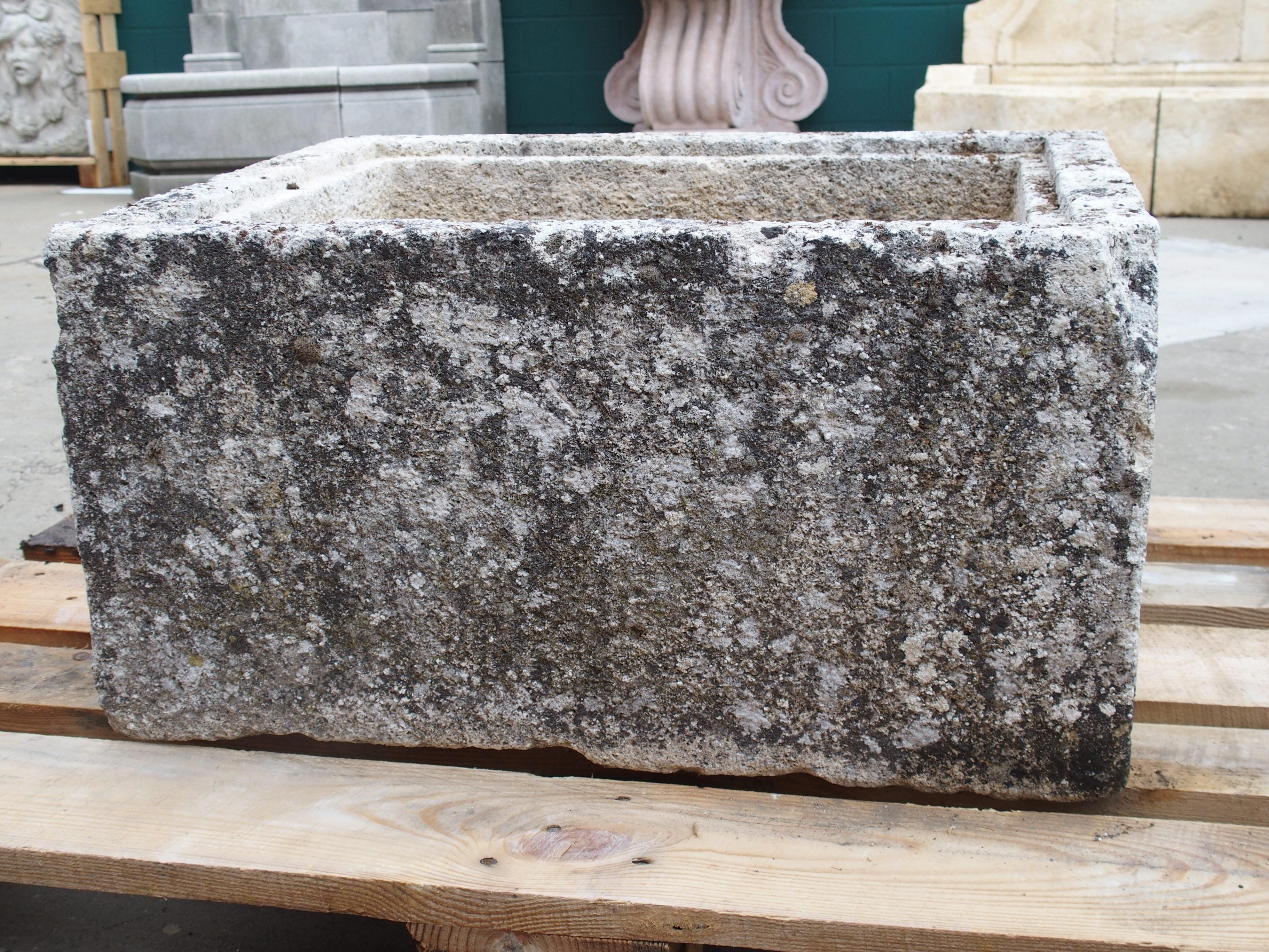19th Century French Square Carved Limestone Trough or Sink 6