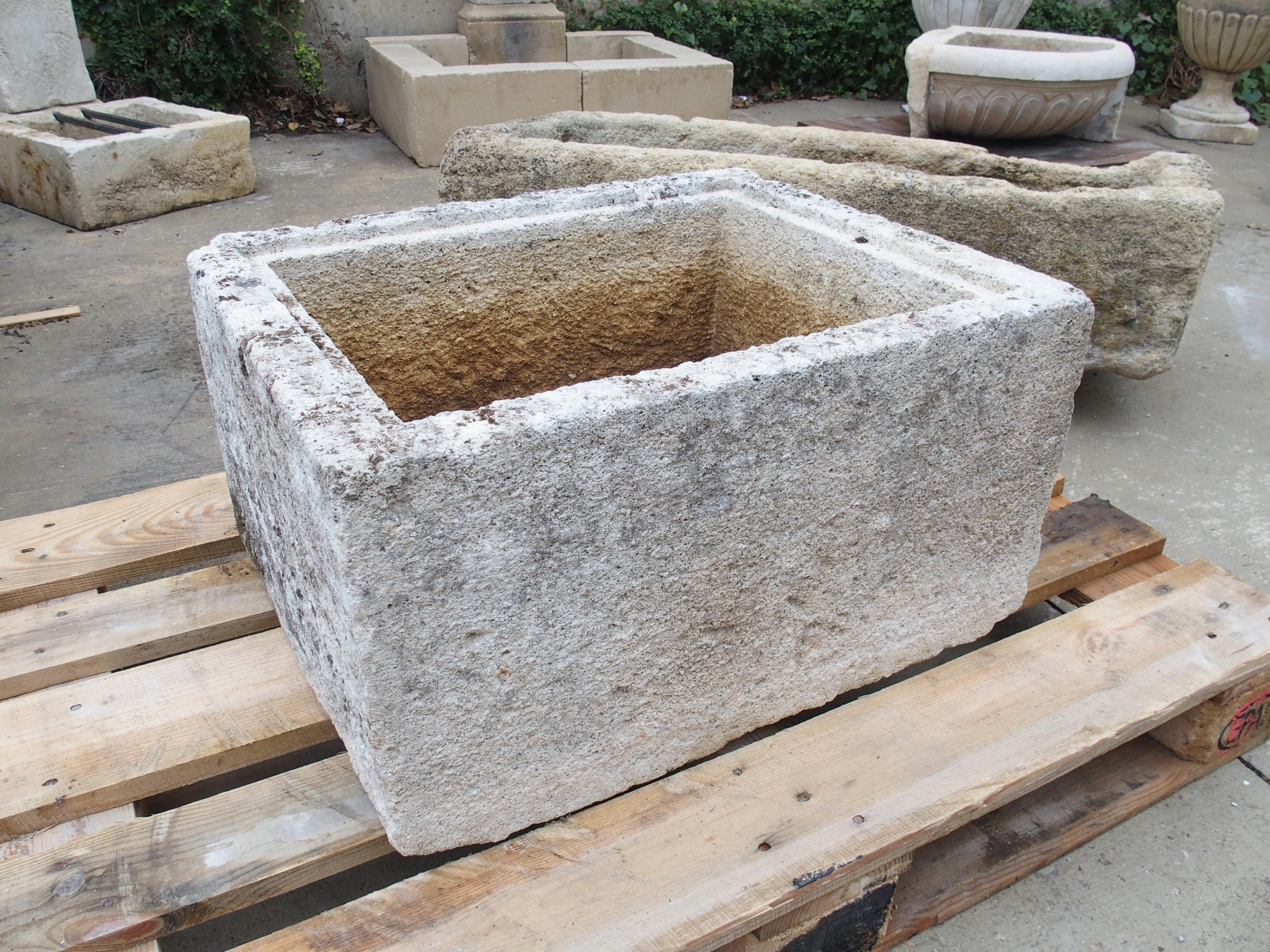 19th Century French Square Carved Limestone Trough or Sink 7