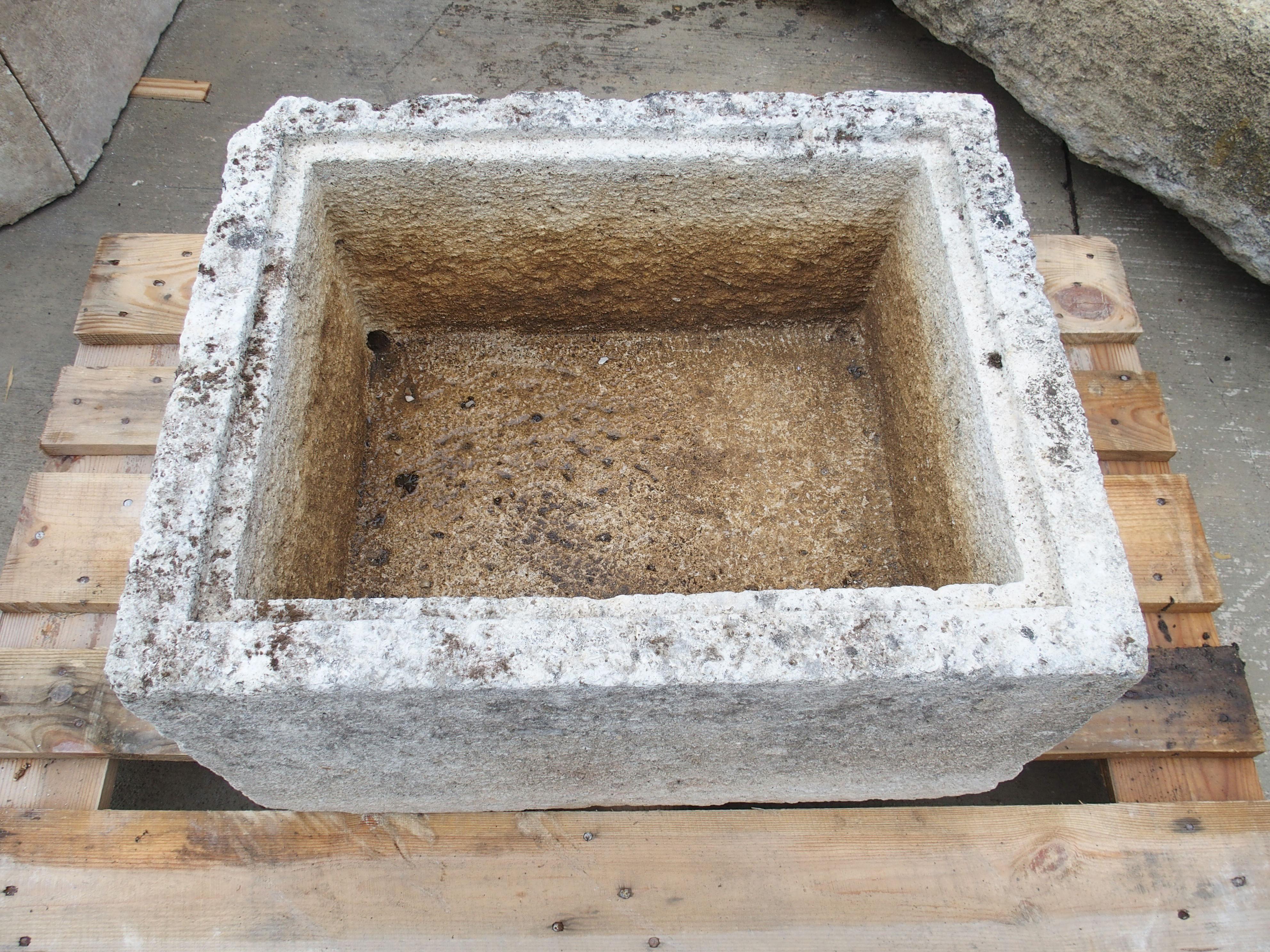 19th Century French Square Carved Limestone Trough or Sink 8