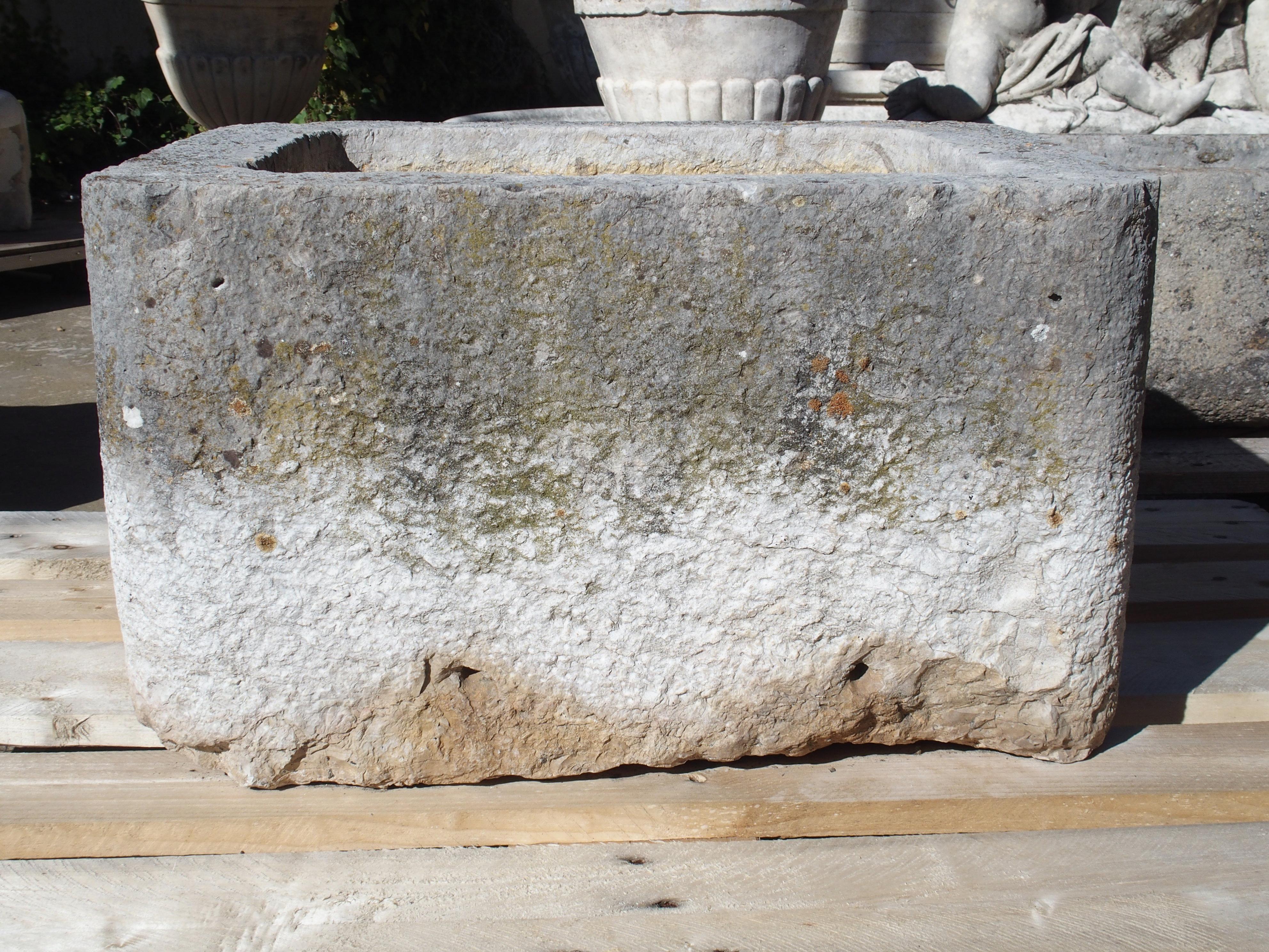 Hand-Carved 19th Century French Square Carved Limestone Trough or Sink For Sale