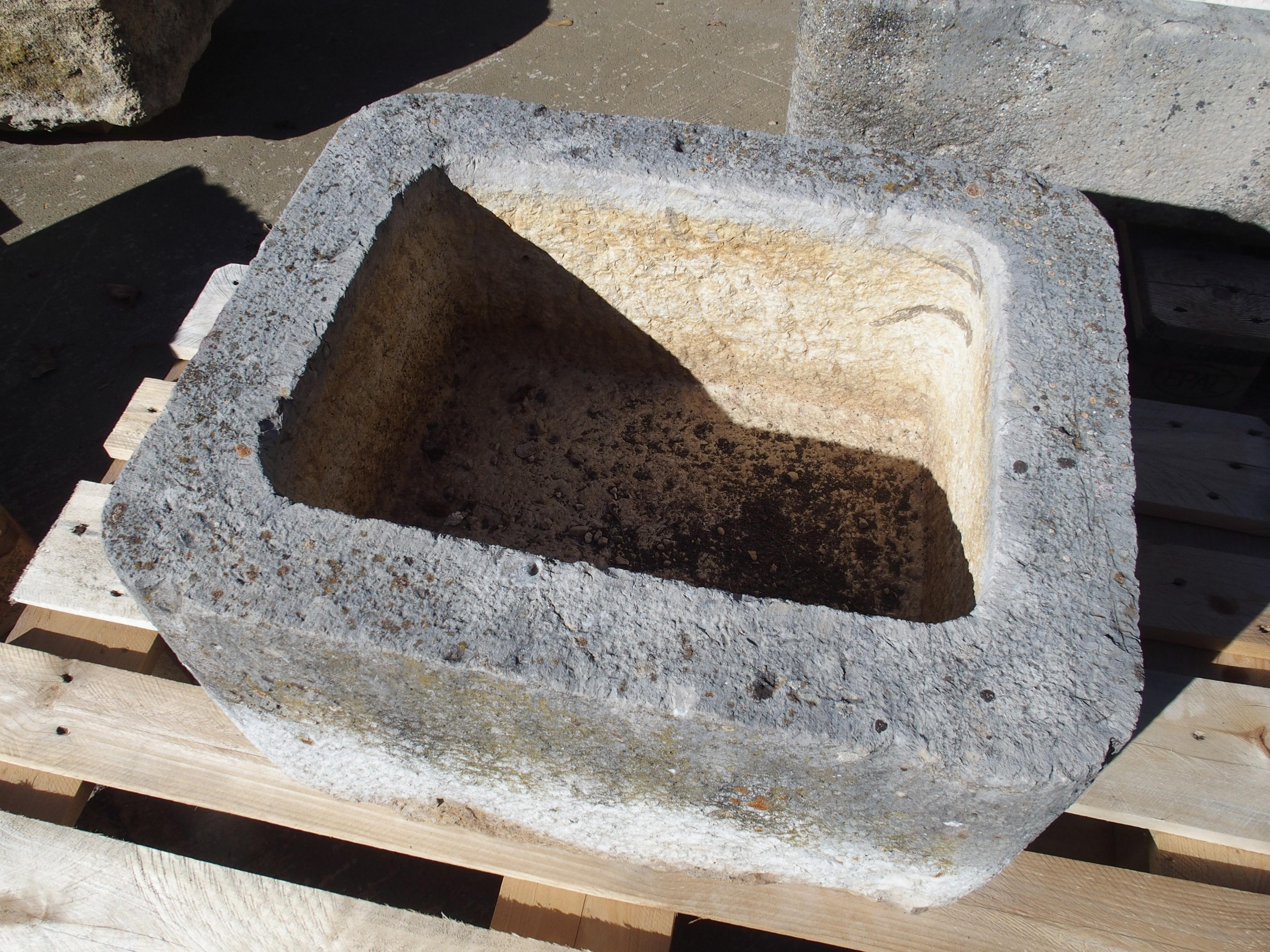 19th Century French Square Carved Limestone Trough or Sink In Good Condition In Dallas, TX