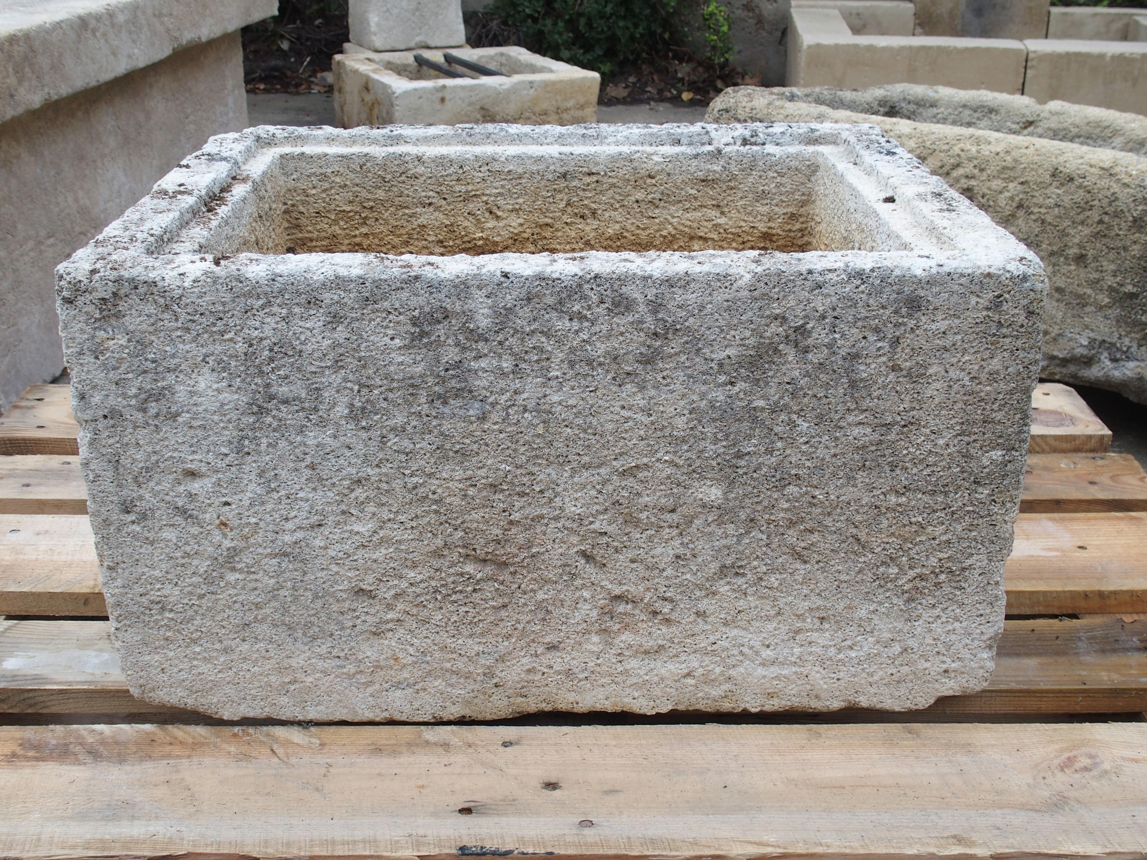 Stone 19th Century French Square Carved Limestone Trough or Sink