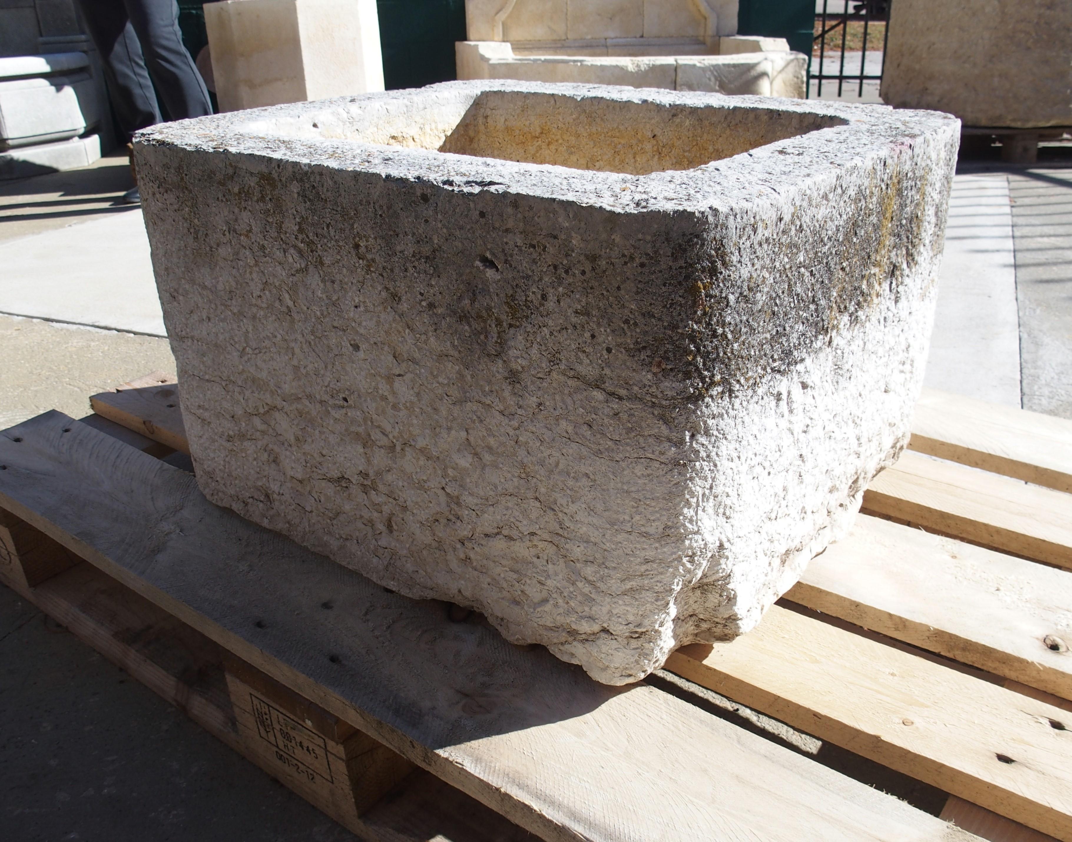19th Century French Square Carved Limestone Trough or Sink For Sale 1