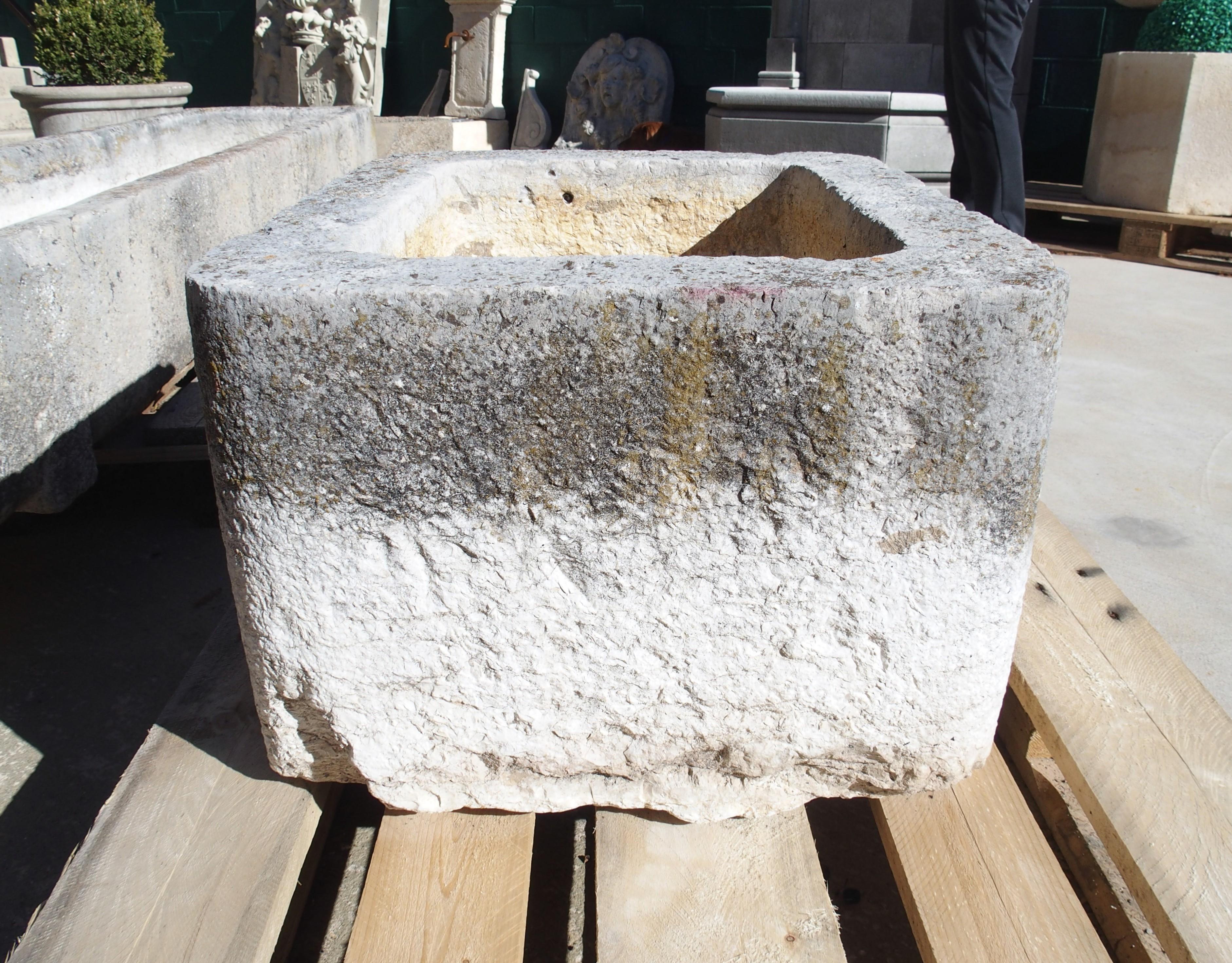 19th Century French Square Carved Limestone Trough or Sink For Sale 2