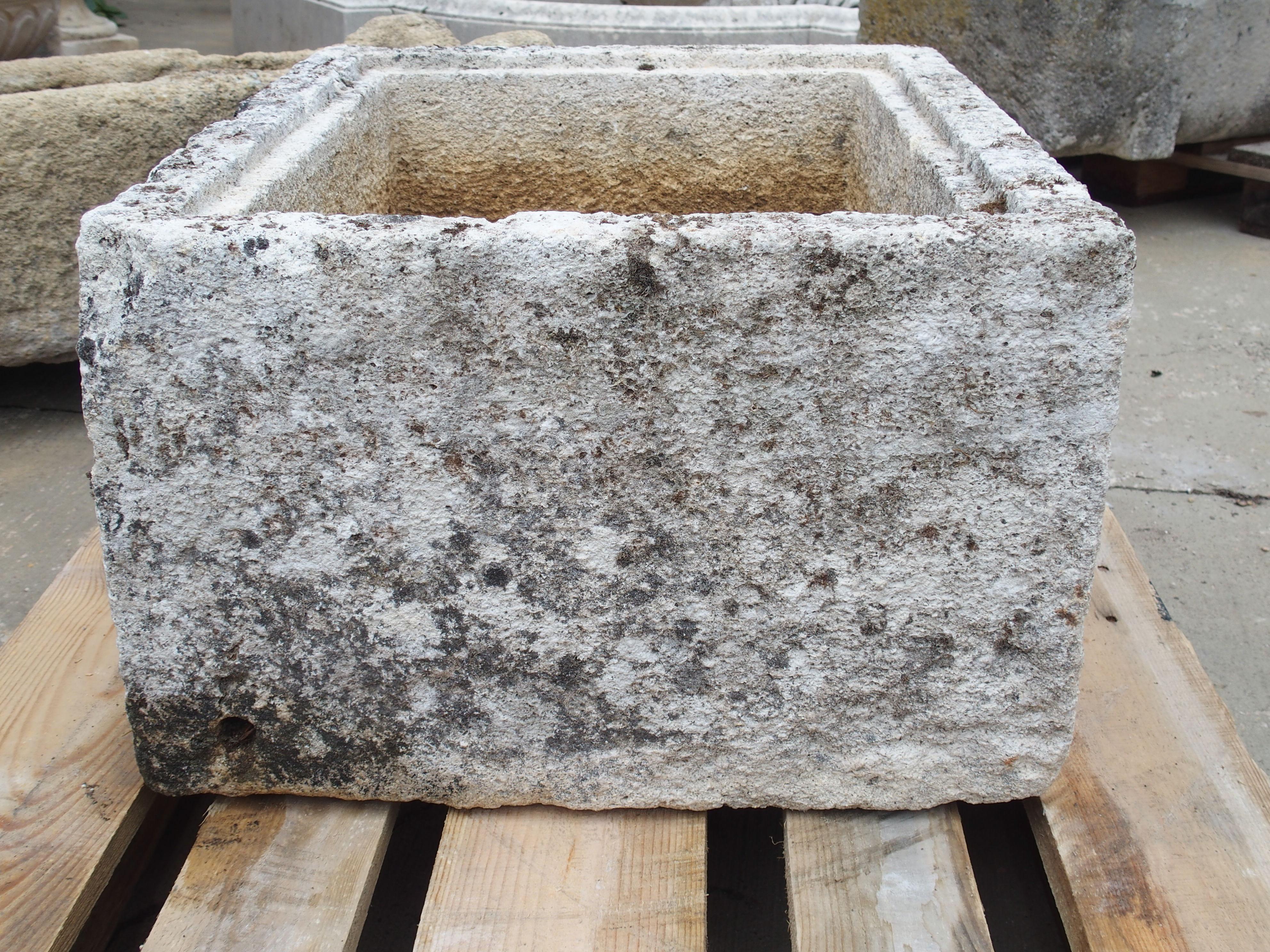 19th Century French Square Carved Limestone Trough or Sink 2