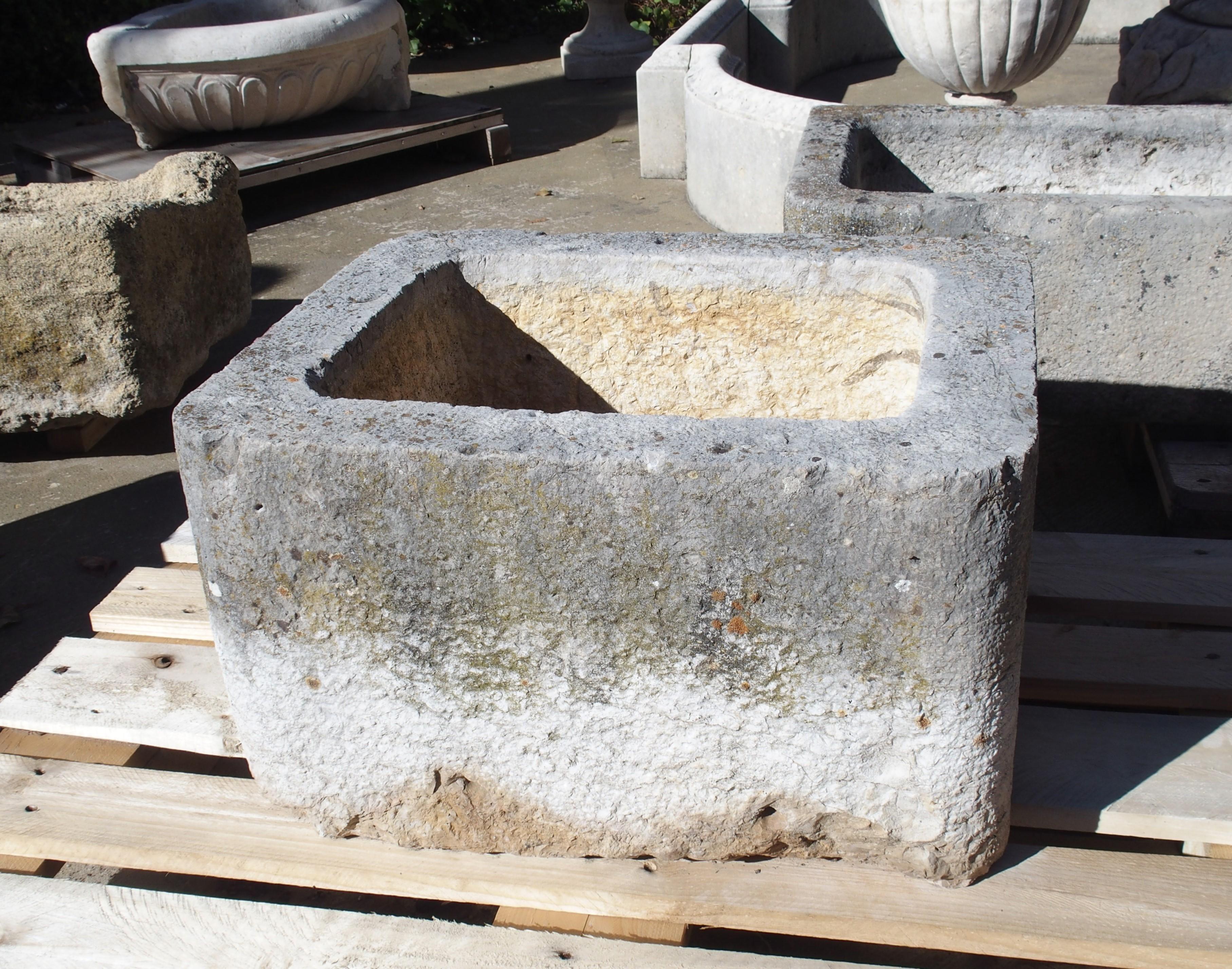 19th Century French Square Carved Limestone Trough or Sink For Sale 3
