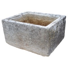 19th Century French Square Carved Limestone Trough or Sink