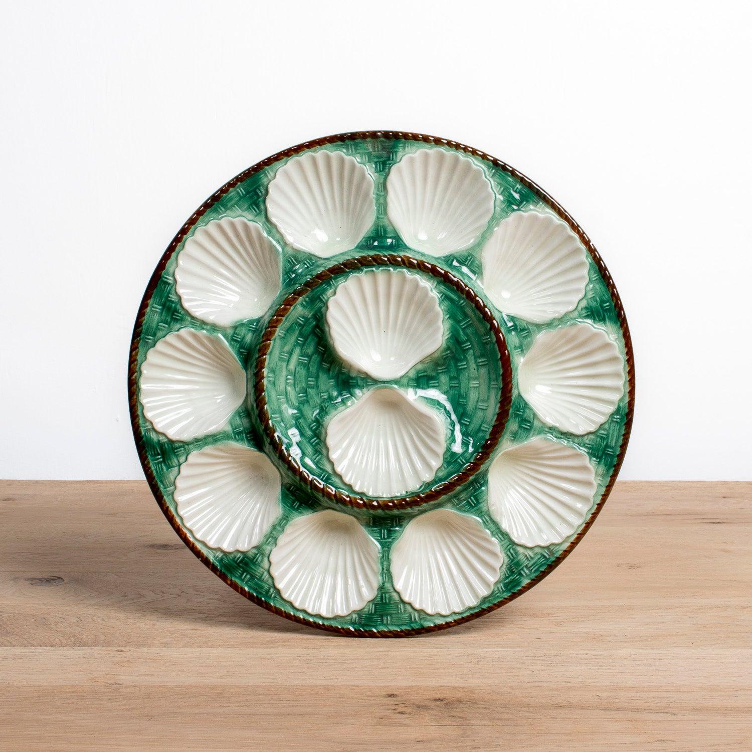 19th Century French St. Clement Basketweave and Rope Oyster Platter In Good Condition For Sale In Birmingham, AL