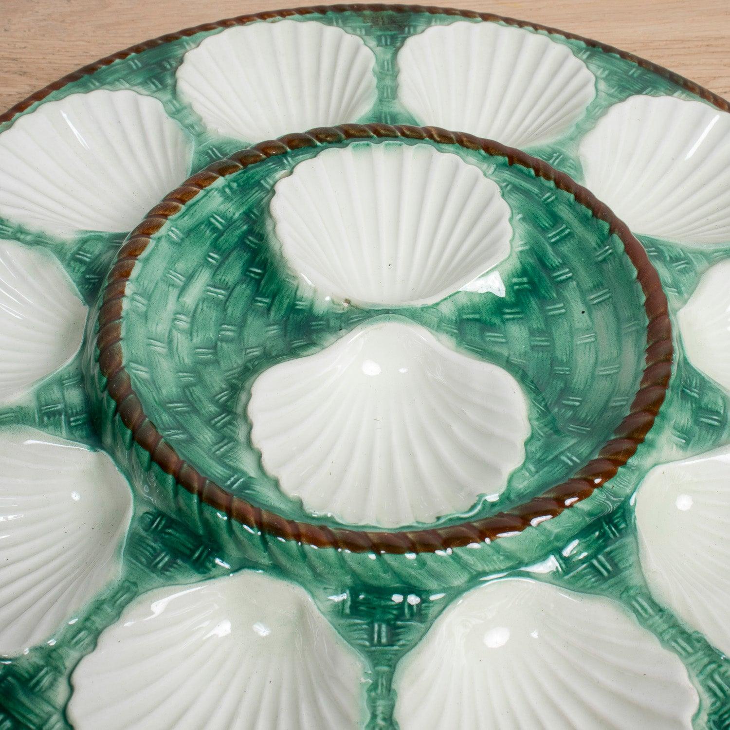 19th Century French St. Clement Basketweave and Rope Oyster Platter For Sale 1