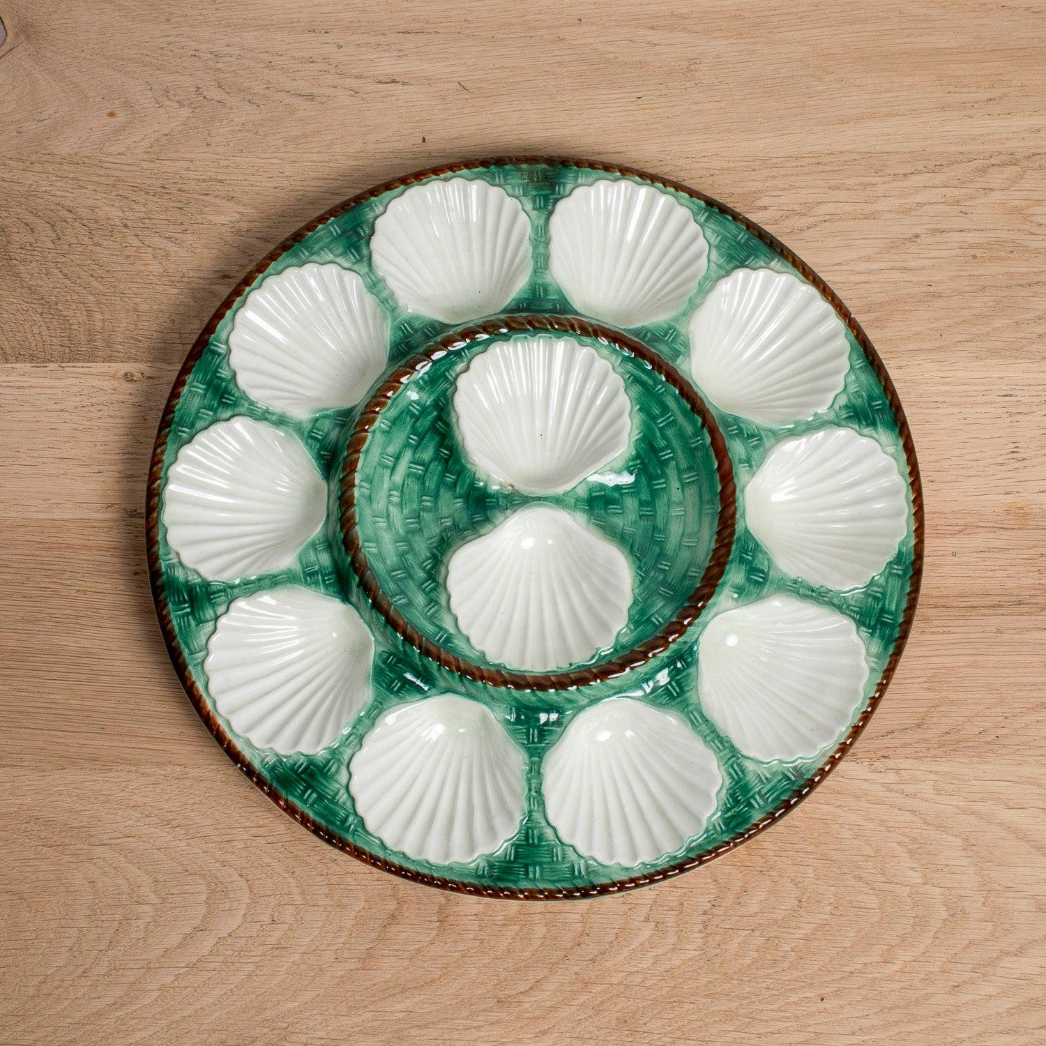 19th Century French St. Clement Basketweave and Rope Oyster Platter For Sale 4