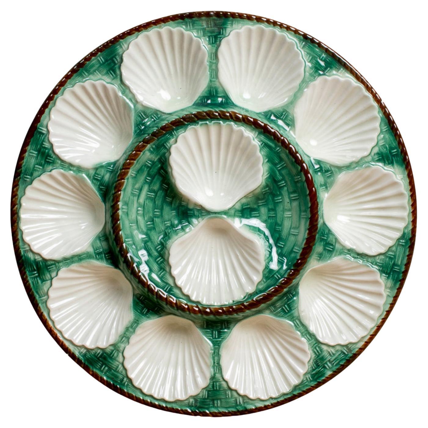 19th Century French St. Clement Basketweave and Rope Oyster Platter For Sale