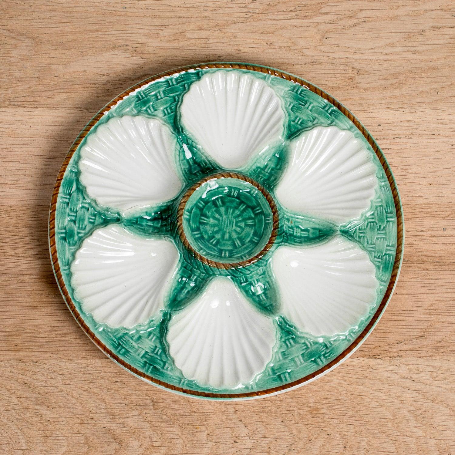 Majolica 19th Century French St. Clement Basketweave & Rope Oyster Plates, Sold per Item For Sale