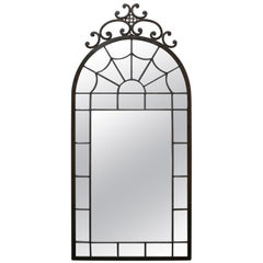 19th Century French Stained Glass Styled Iron Mirror