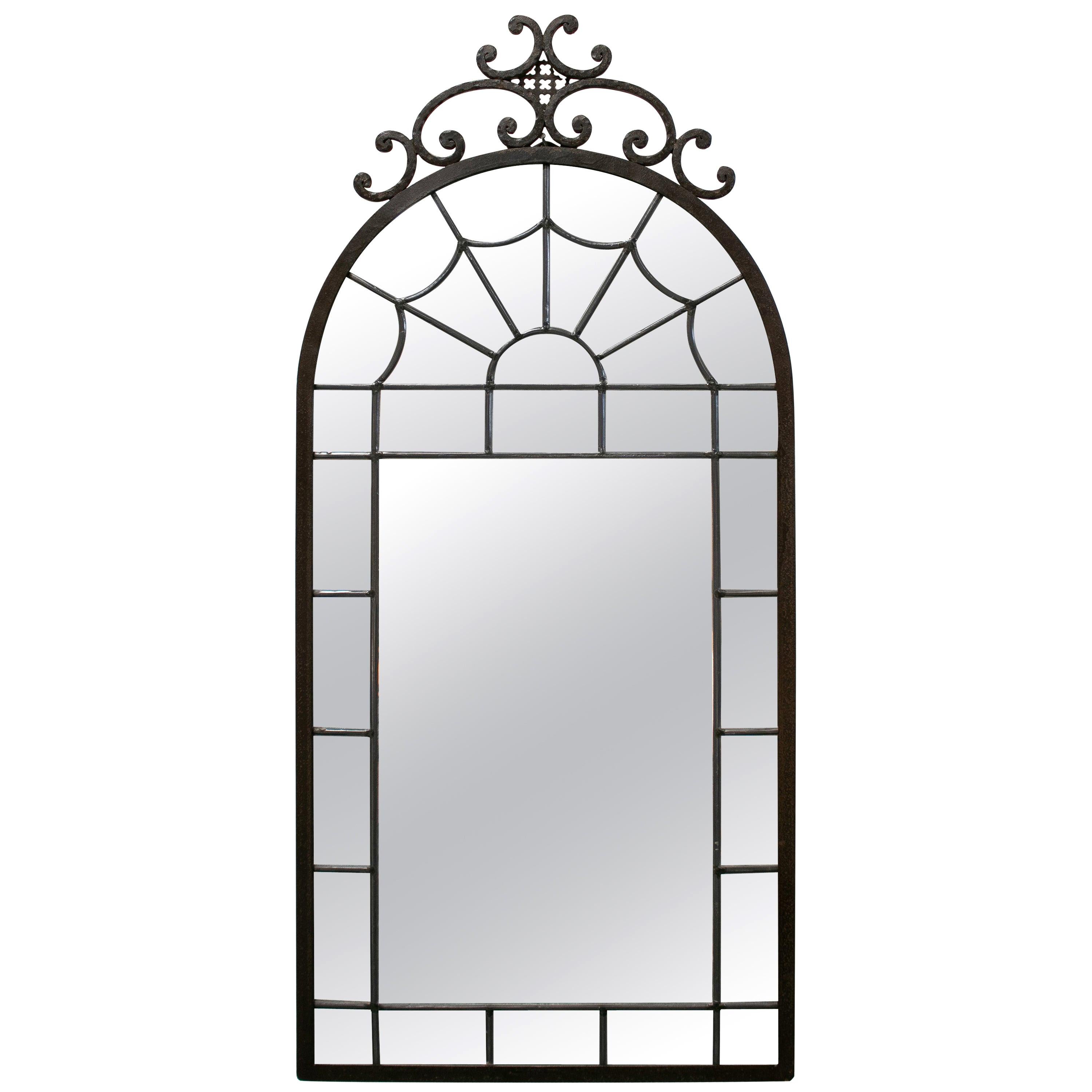 19th Century French Stained Glass Styled Iron Mirror For Sale