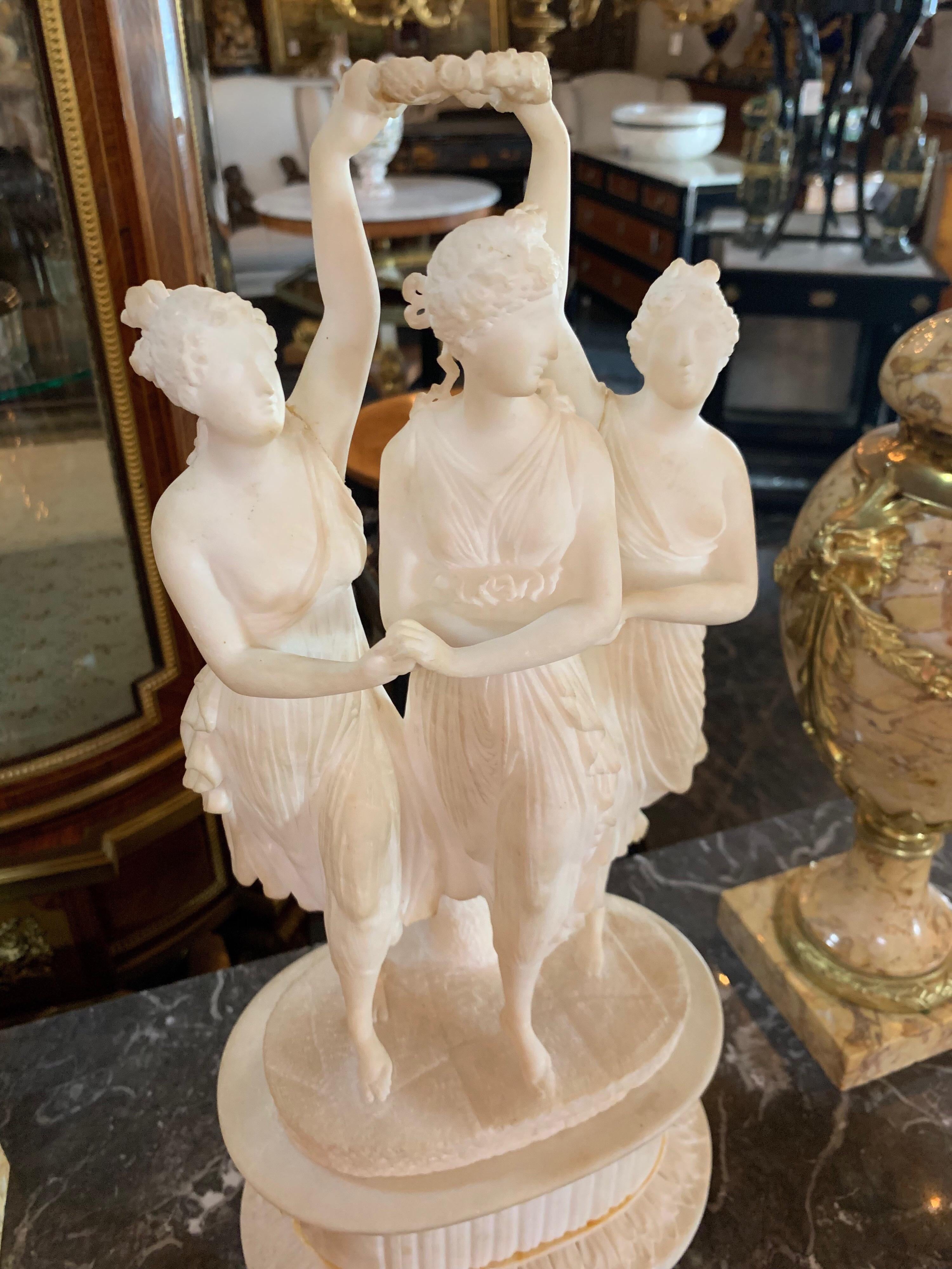 Lovely French statue of 3 Graces made of Alabaster. A beautiful accessory.