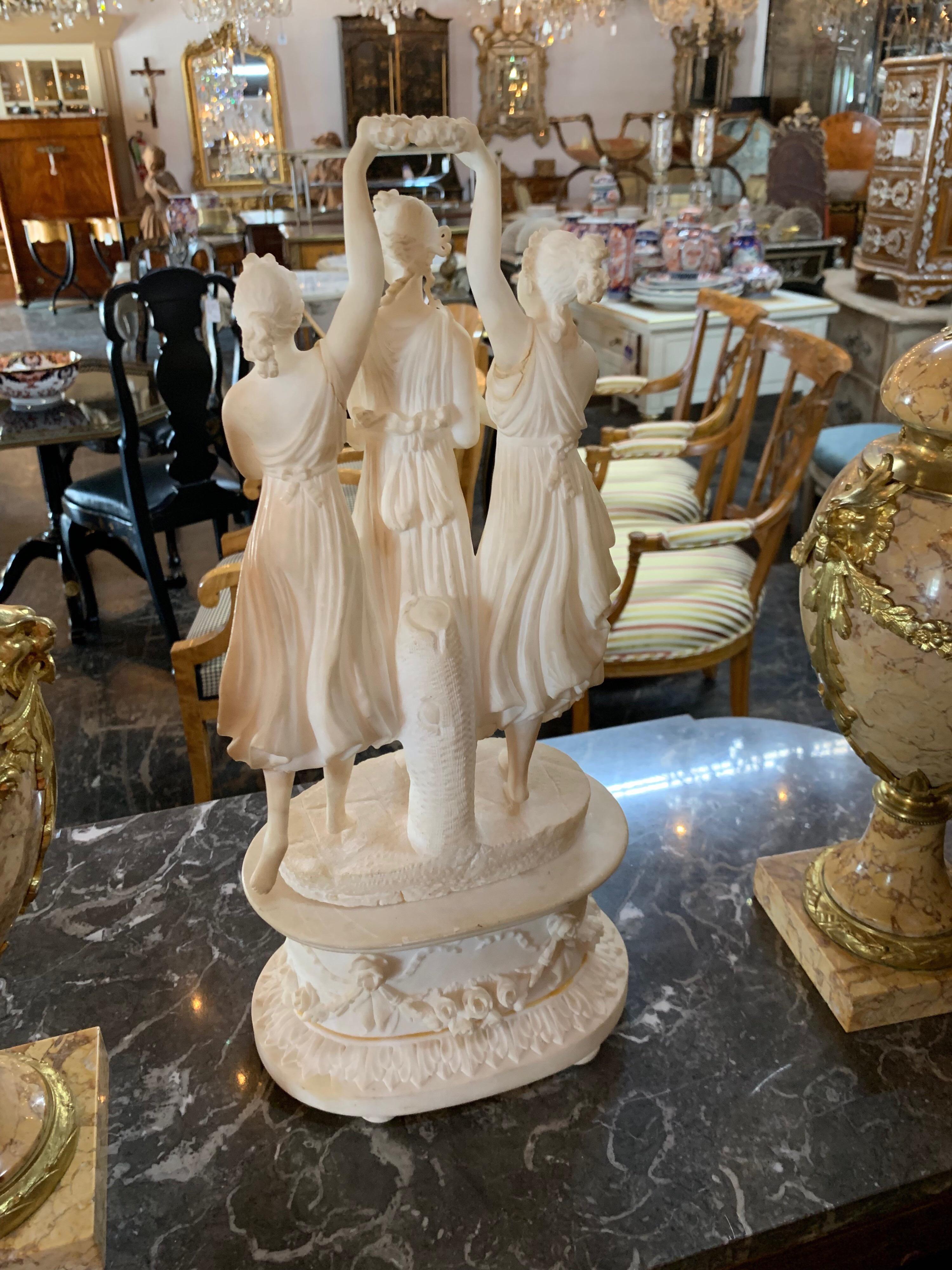 Alabaster 19th Century French Statue of 3 Graces