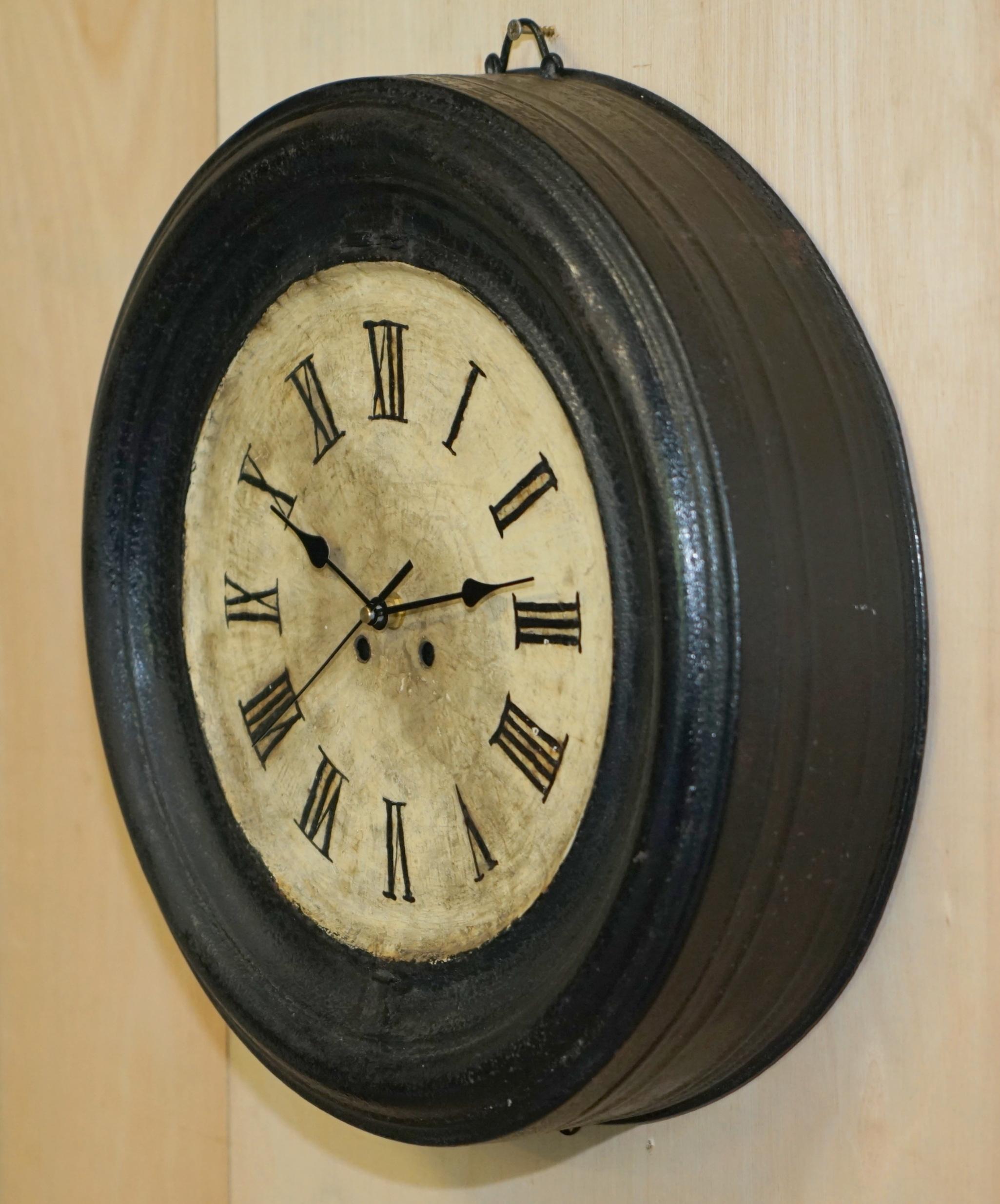 19TH CENTURY FRENCH STEEL WALL CLOCK WiTH NEW MOVEMENT AND ROMAN NUMERALS 5