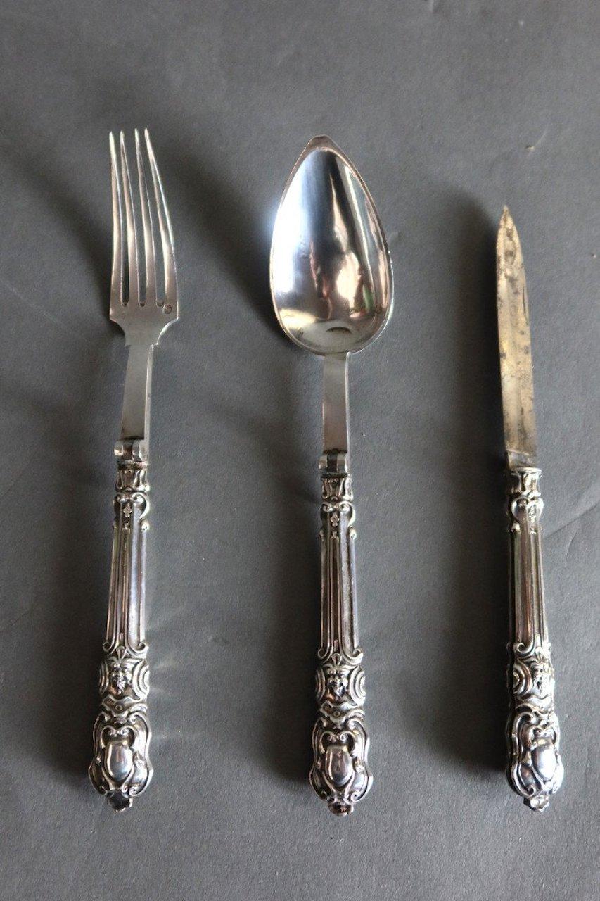 Louis XV 19th Century French Sterling Silver Folding For Sale
