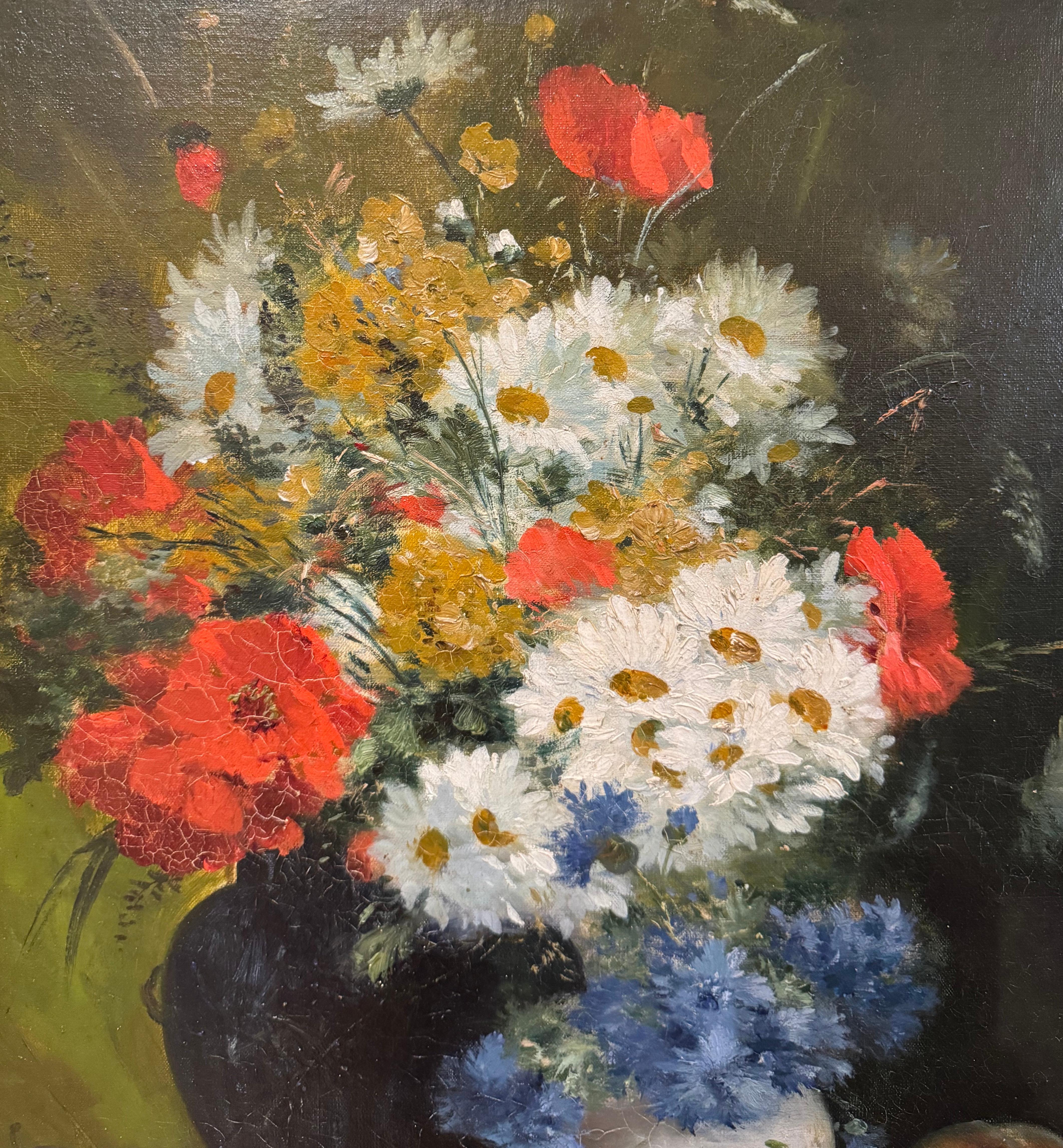 19th Century French Still Life Floral Painting in Carved Giltwood Frame In Excellent Condition For Sale In Dallas, TX