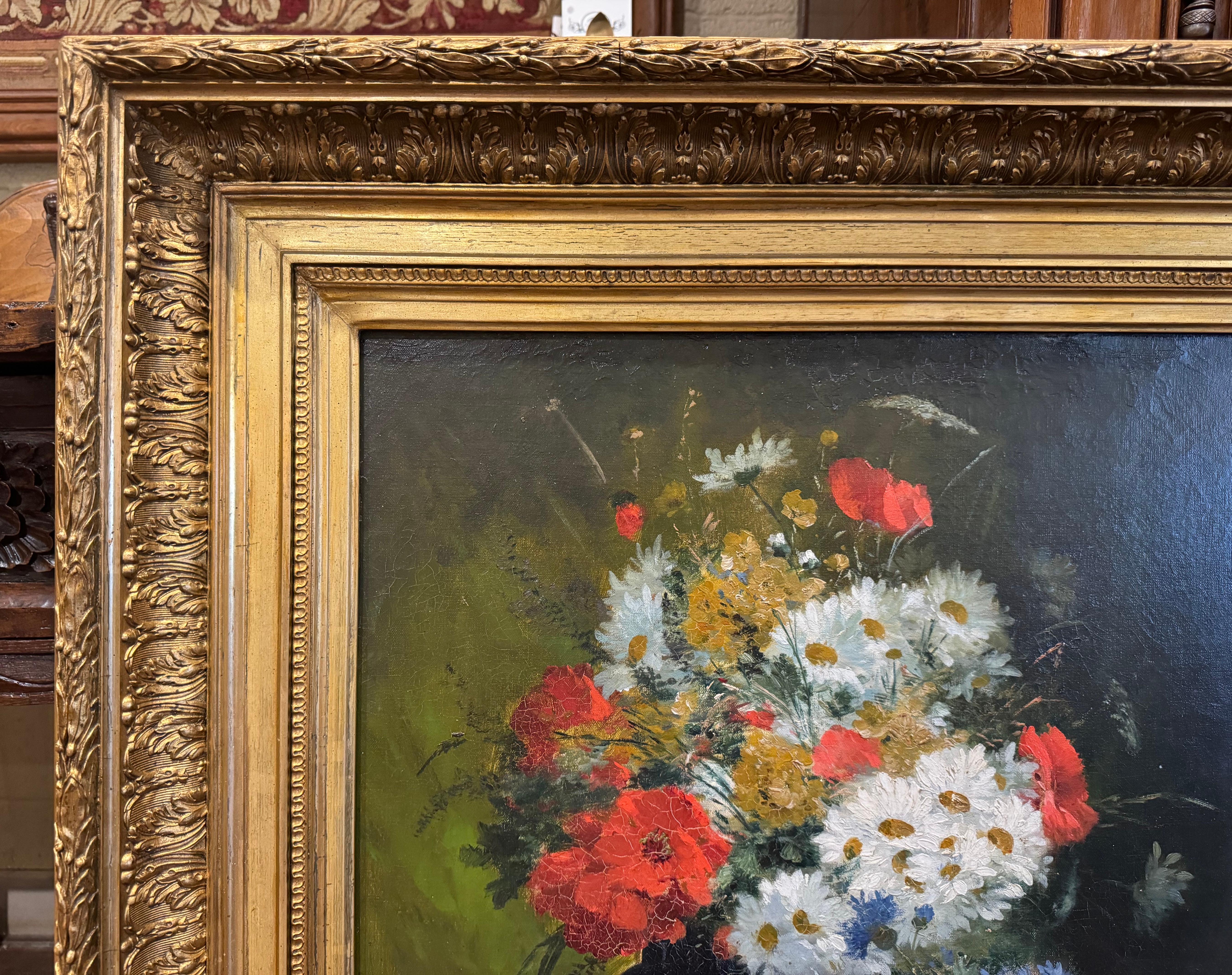 19th Century French Still Life Floral Painting in Carved Giltwood Frame For Sale 2