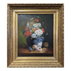 19. Jahrhundert Französisch Stillleben Blumengemälde in geschnitzten Giltwood Rahmen
