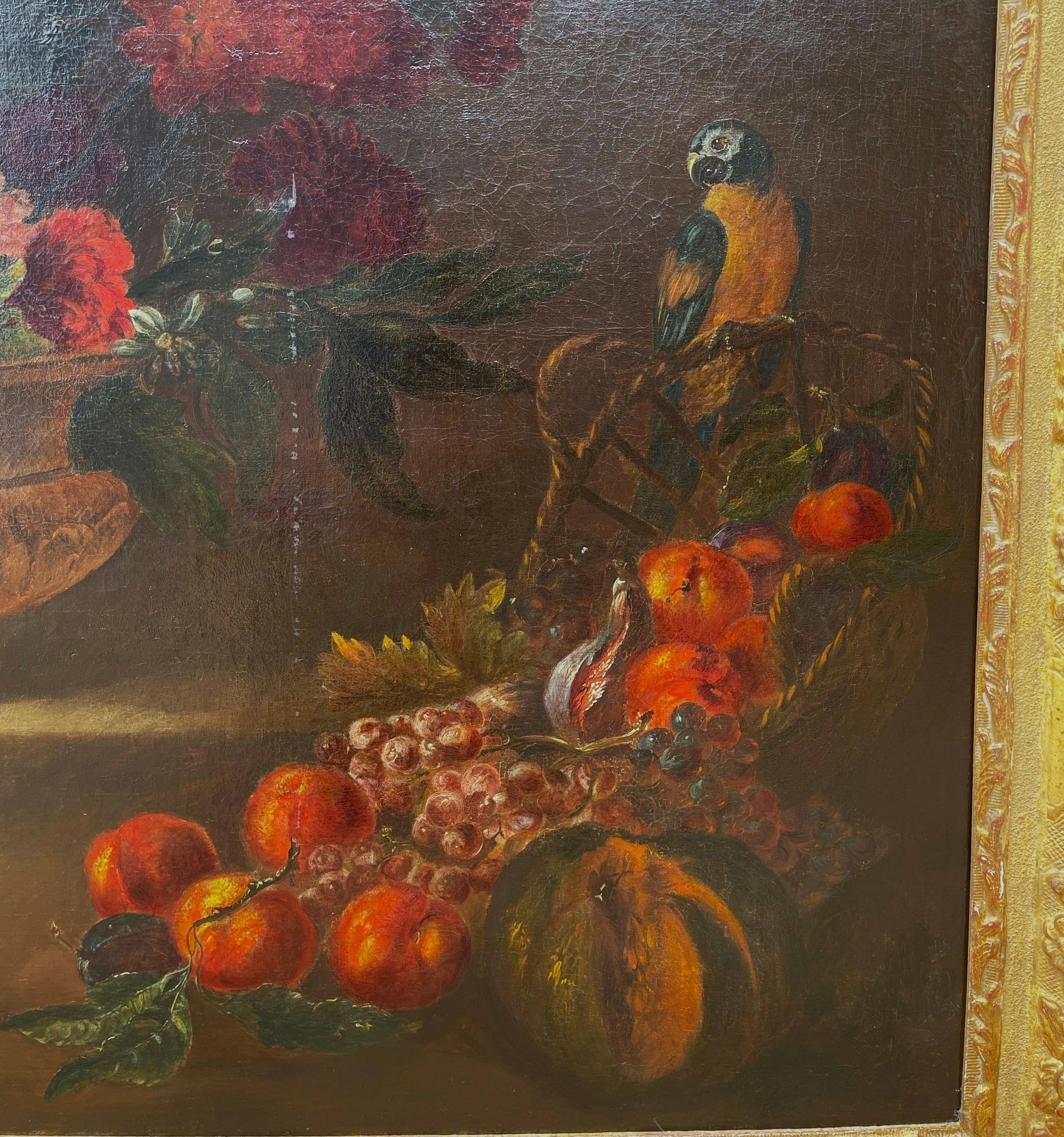 19th Century French Still Life Flower Oil Painting in Carved Gilt Frame In Excellent Condition In Dallas, TX