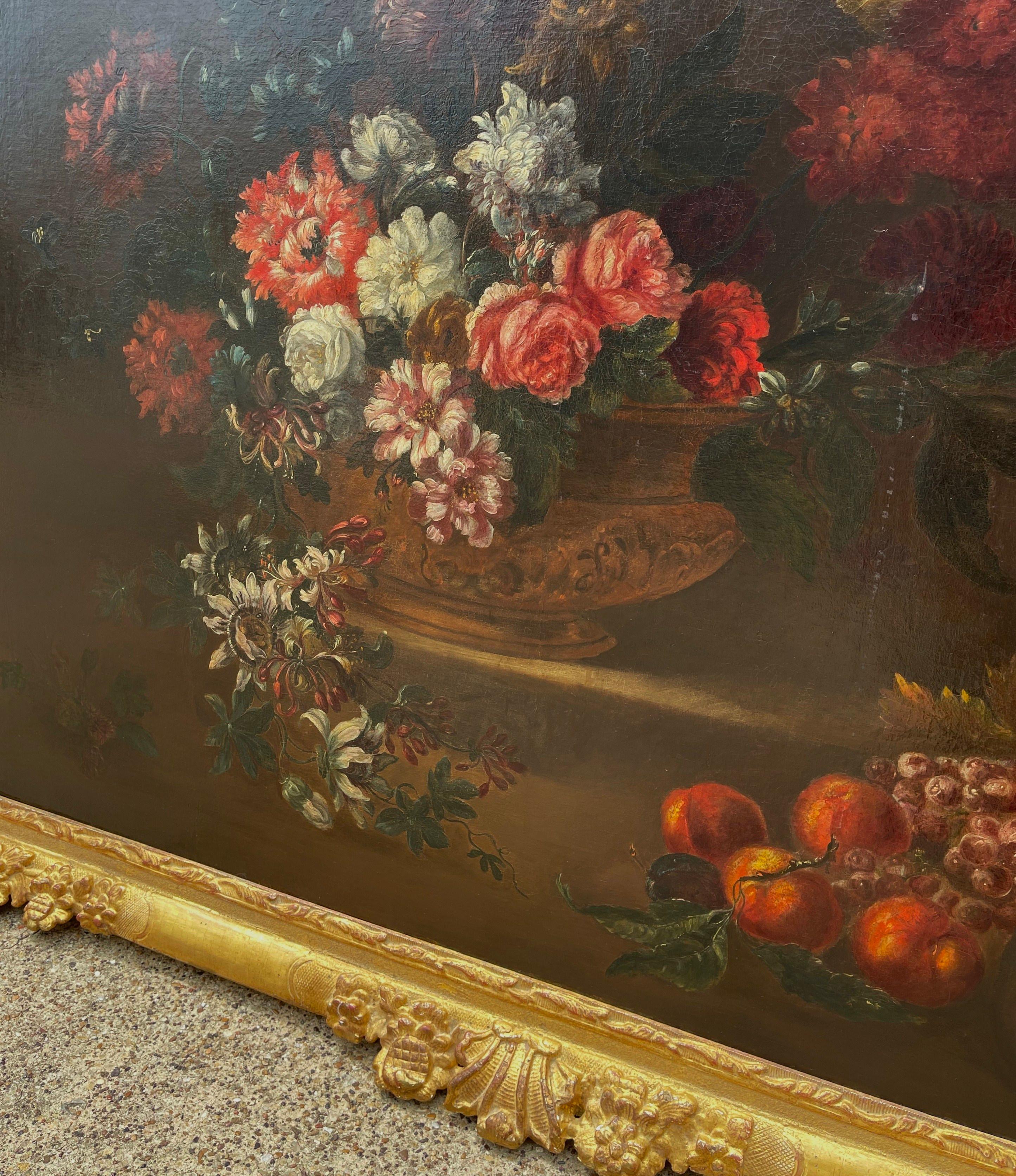 19th Century French Still Life Flower Oil Painting in Carved Gilt Frame 5