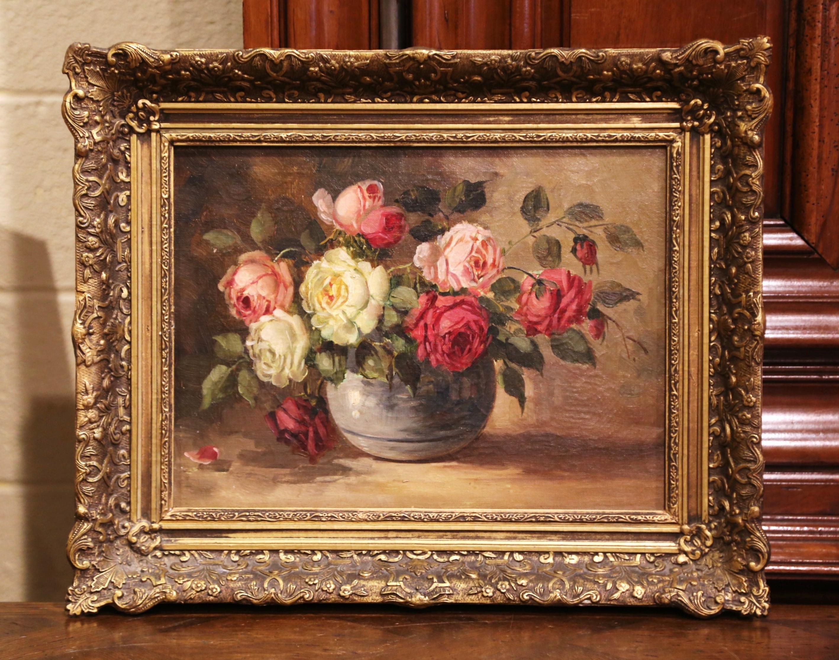 19th Century French Still Life Oil on Canvas Painting in Carved Gilt Frame 1
