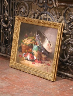 19. Jahrhundert Französisch Stillleben Ölgemälde in geschnitzten vergoldeten Rahmen von G. Vallon