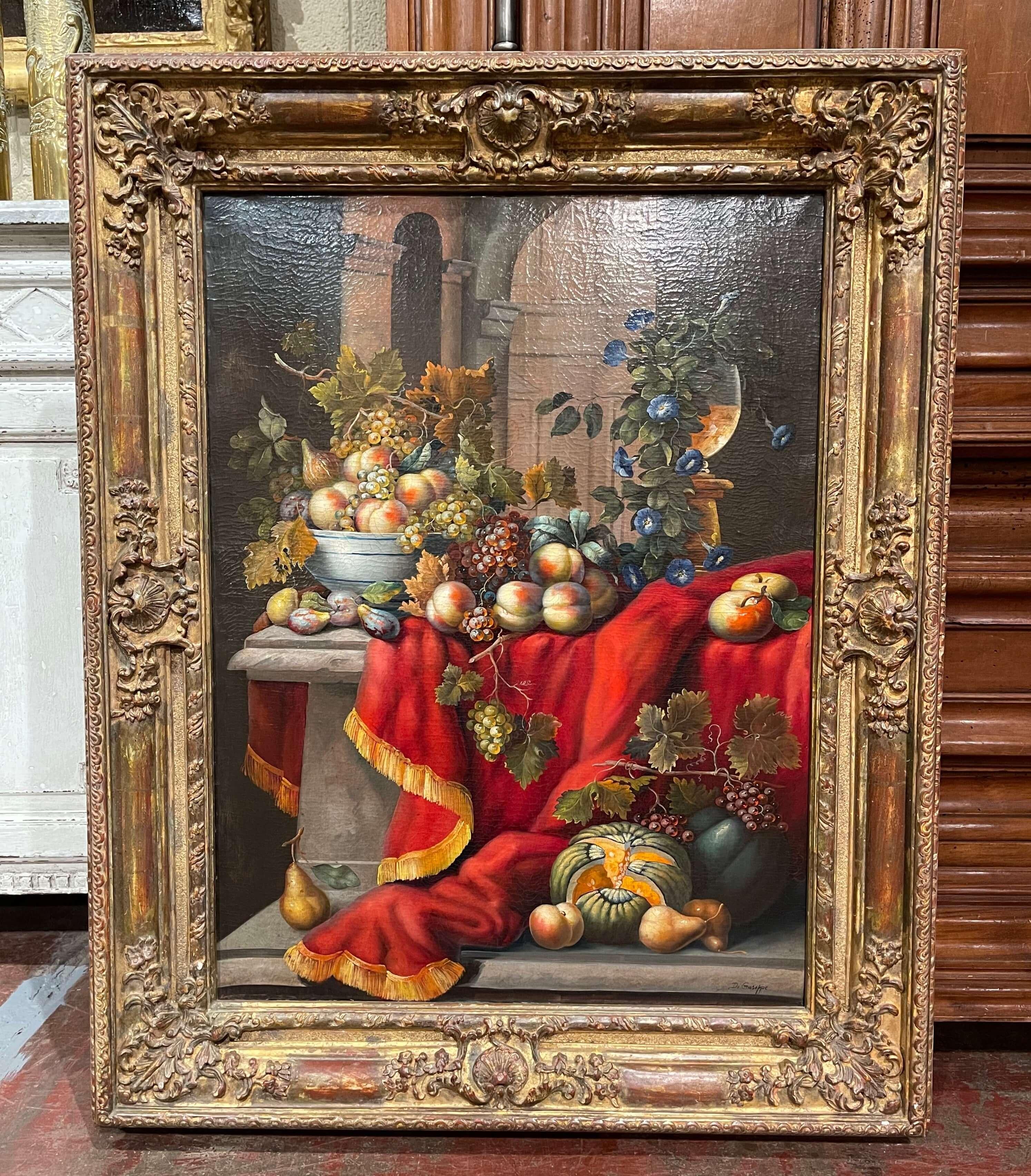 19th Century French Still Life Oil Painting in Gilt Frame Signed D. Giuseppe In Excellent Condition For Sale In Dallas, TX