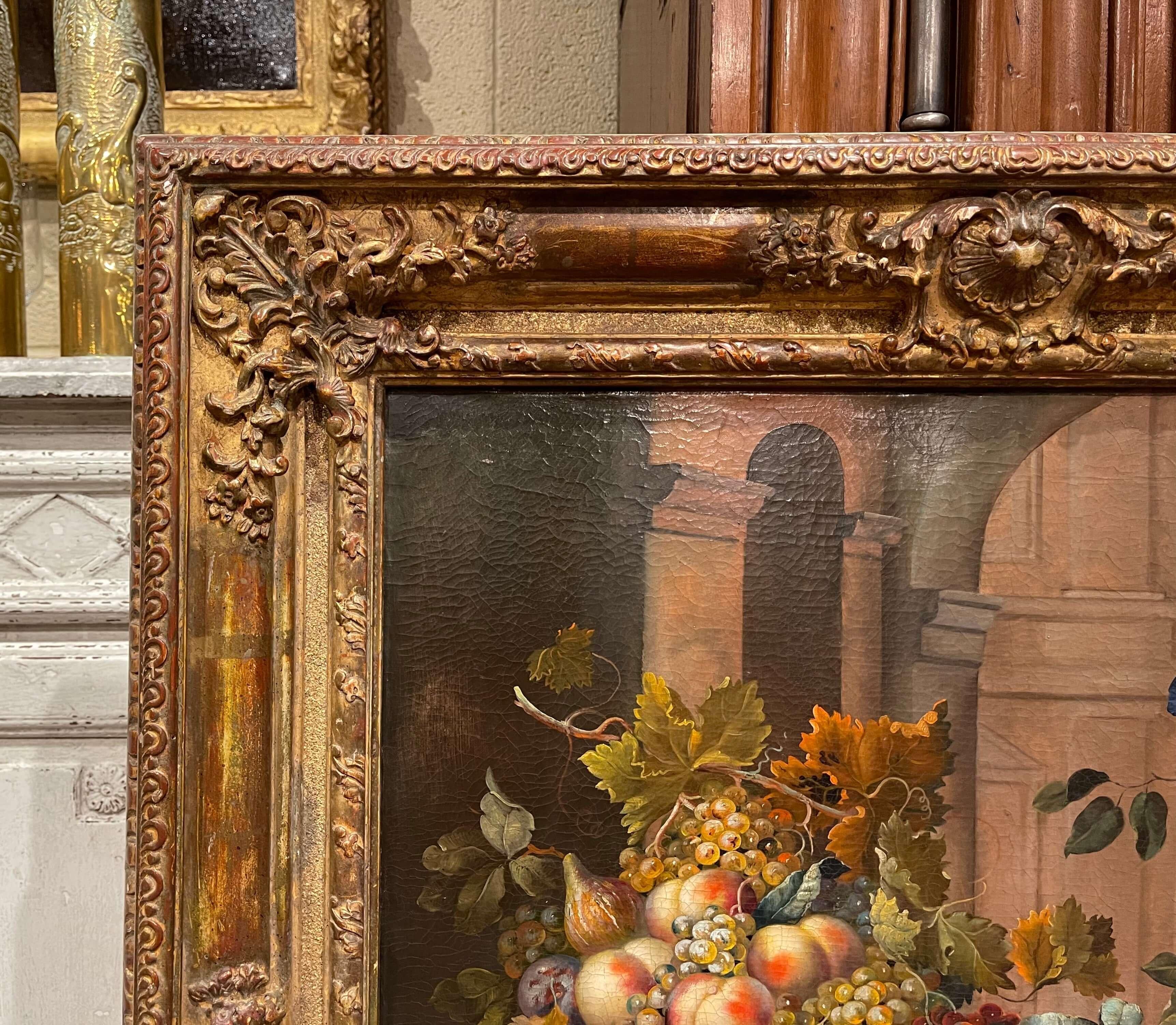 Canvas 19th Century French Still Life Oil Painting in Gilt Frame Signed D. Giuseppe For Sale